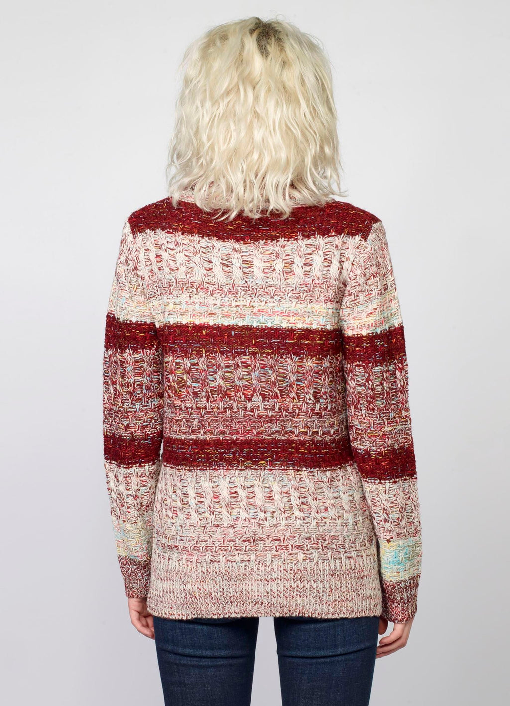 Jersey de Rayas Cuello Alto Mujer Punto Fantasía – Koroshi Vino
