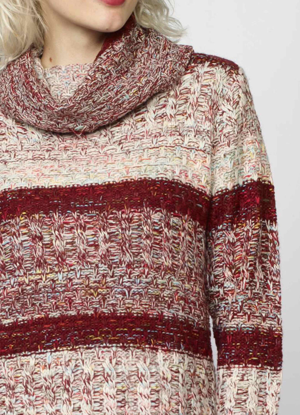 Jersey de Rayas Cuello Alto Mujer Punto Fantasía – Koroshi Vino