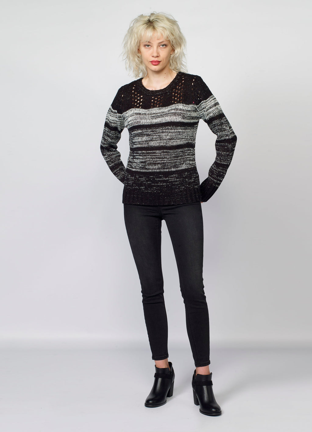 Jersey de Punto a Rayas Mujer con Calados y Lurex – Koroshi 2022TR29