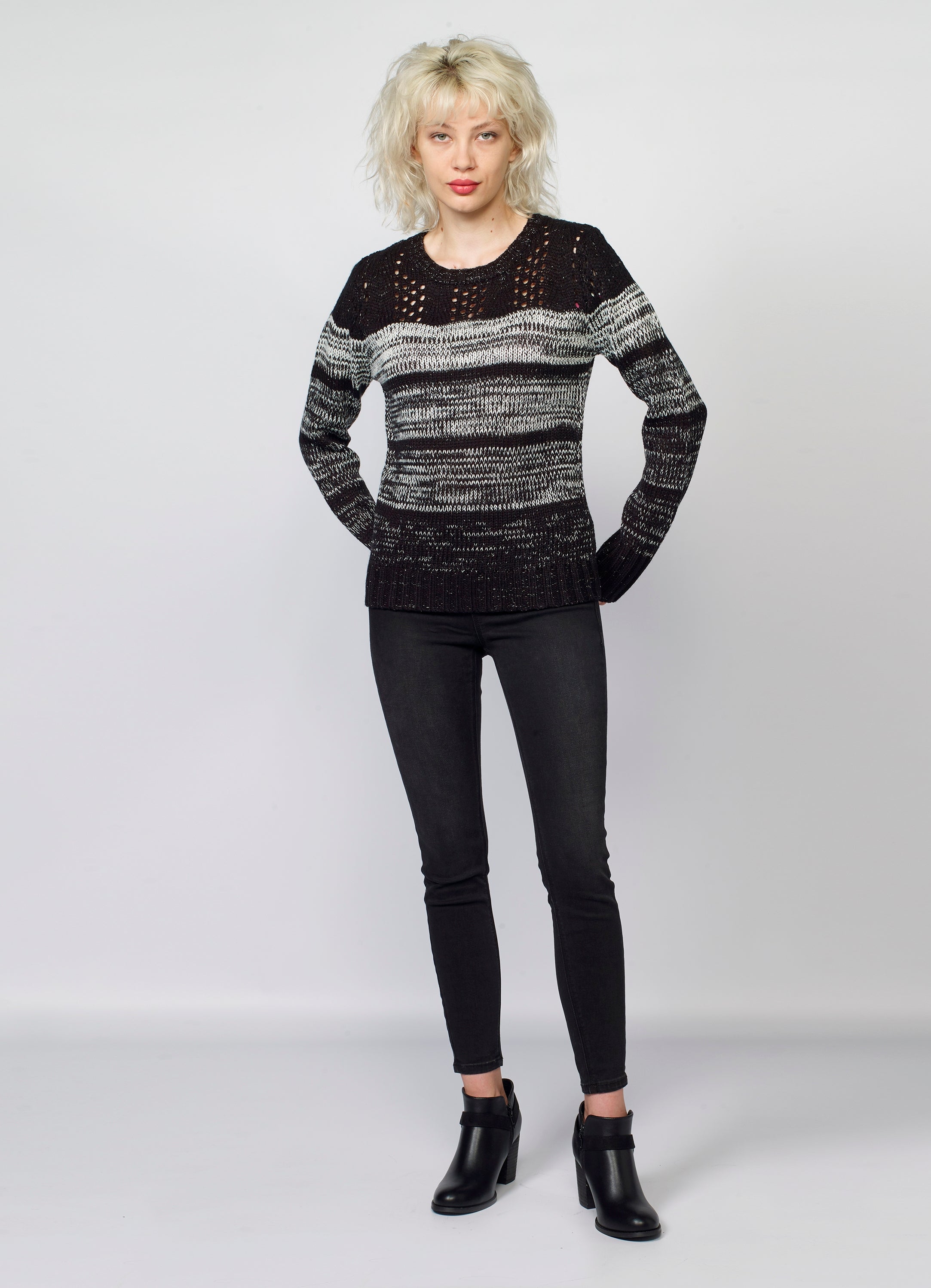 Jersey de Punto a Rayas Mujer con Calados y Lurex – Koroshi 2022TR29