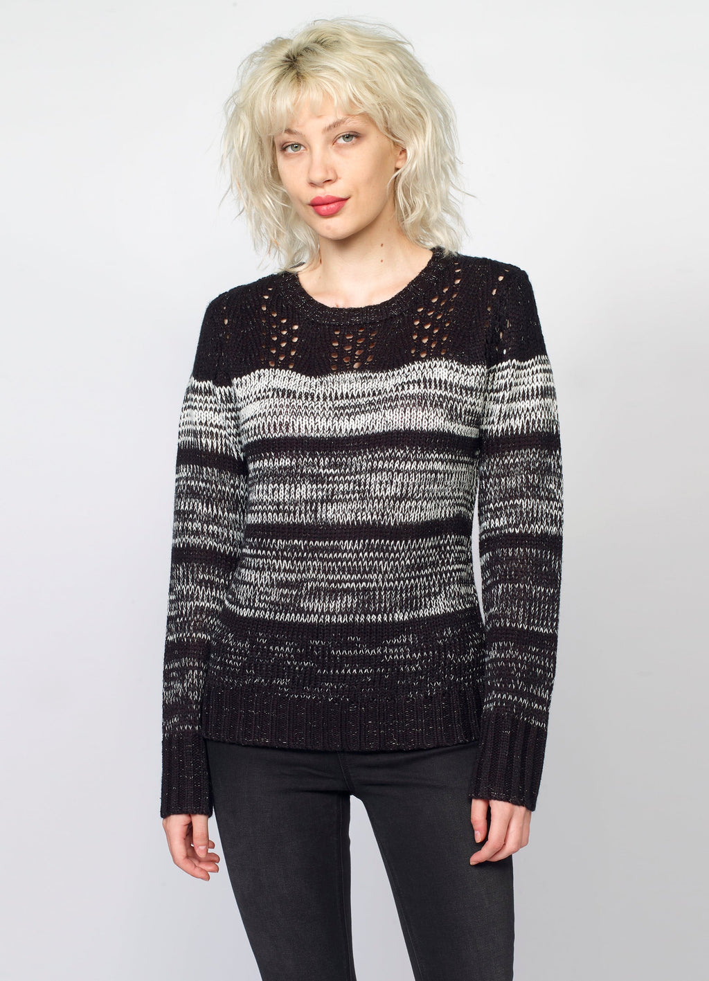Jersey de Punto a Rayas Mujer con Calados y Lurex – Koroshi 2022TR29