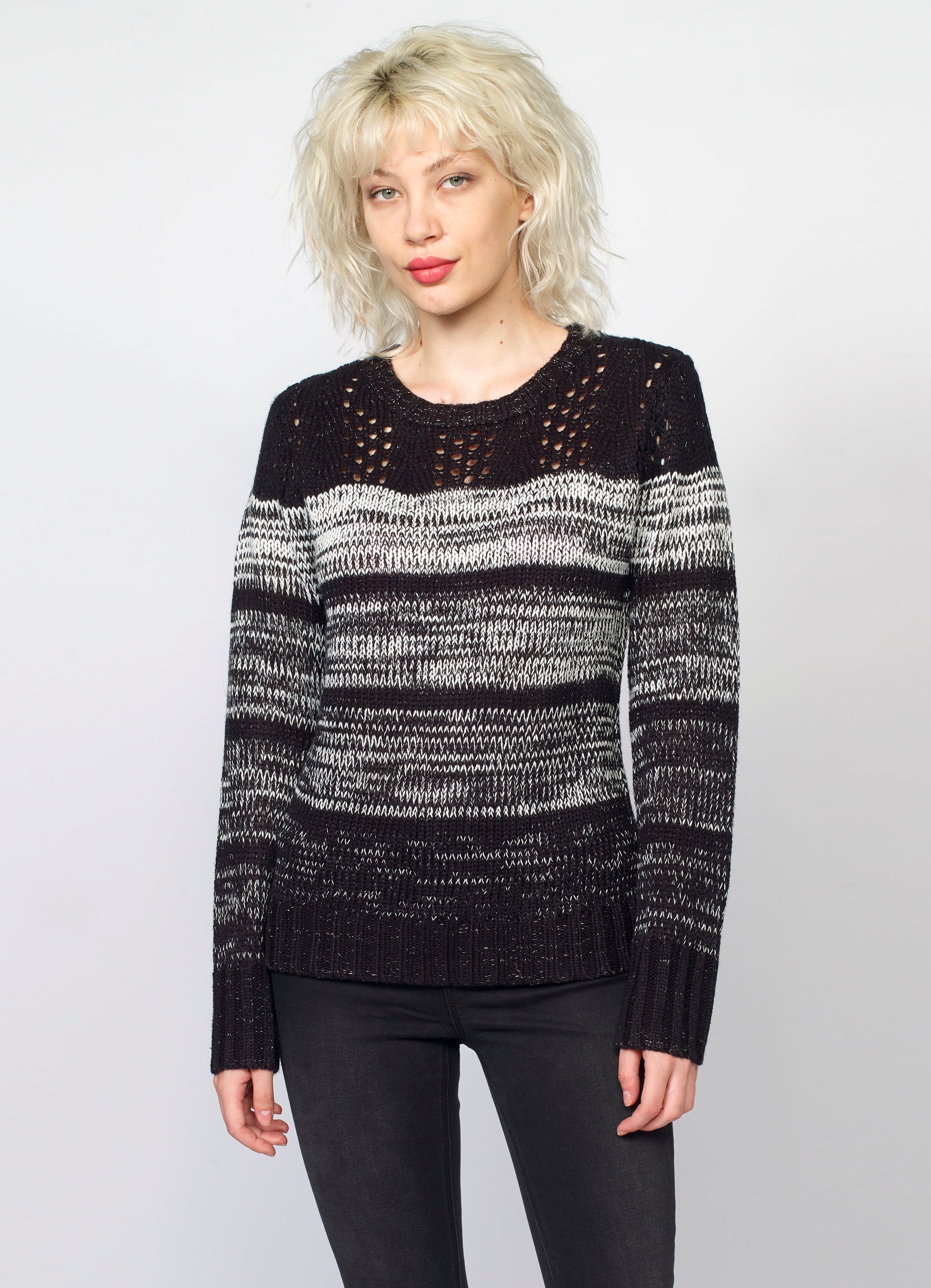 Jersey de Punto a Rayas Mujer con Calados y Lurex – Koroshi 2022TR29