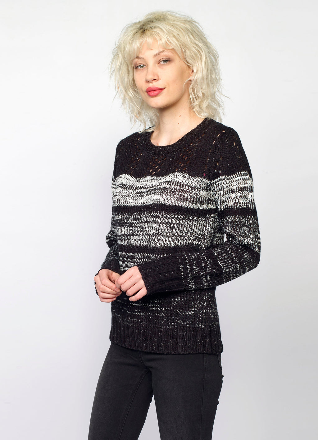 Jersey de Punto a Rayas Mujer con Calados y Lurex – Koroshi 2022TR29
