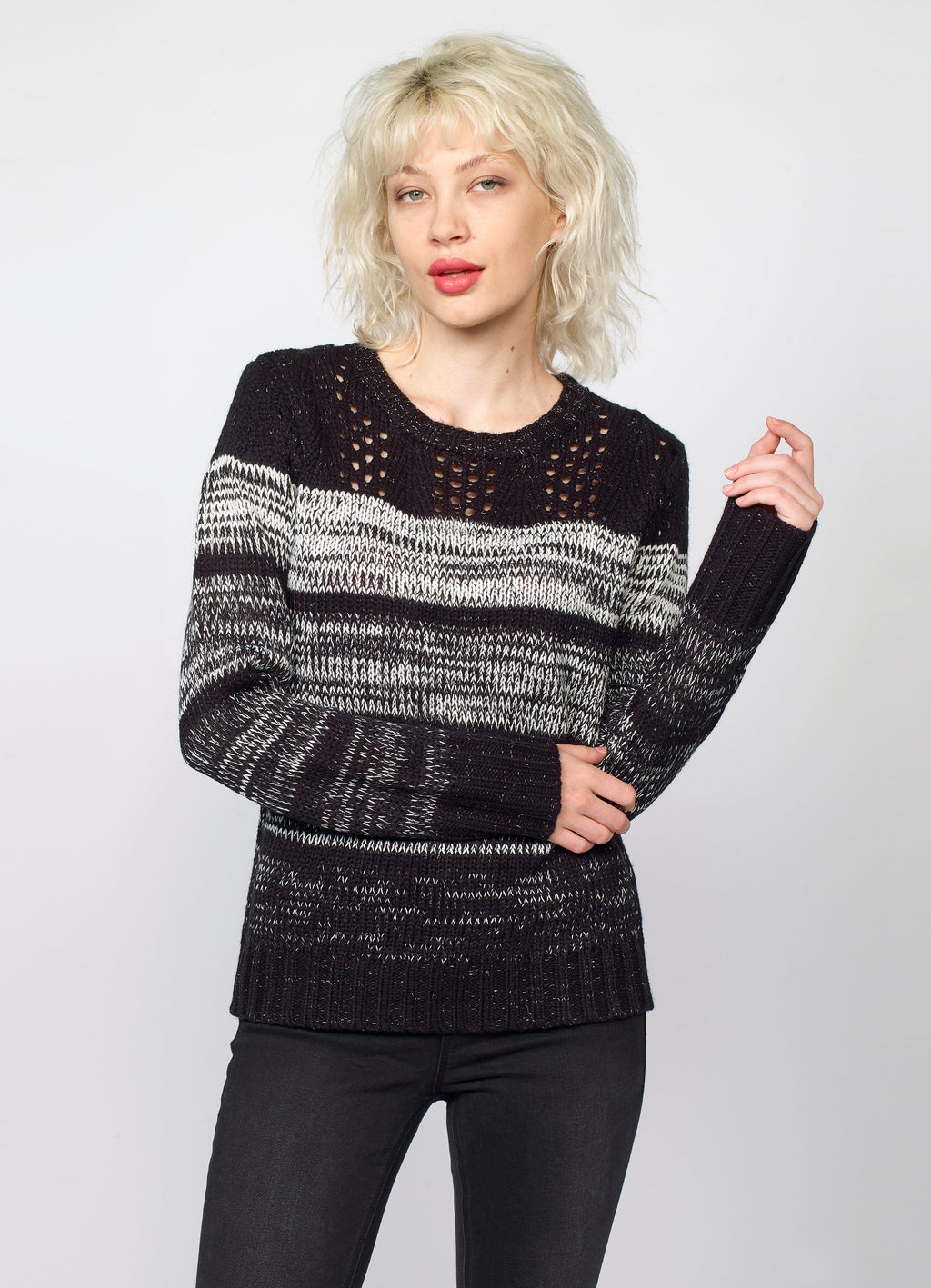 Jersey de Punto a Rayas Mujer con Calados y Lurex – Koroshi 2022TR29