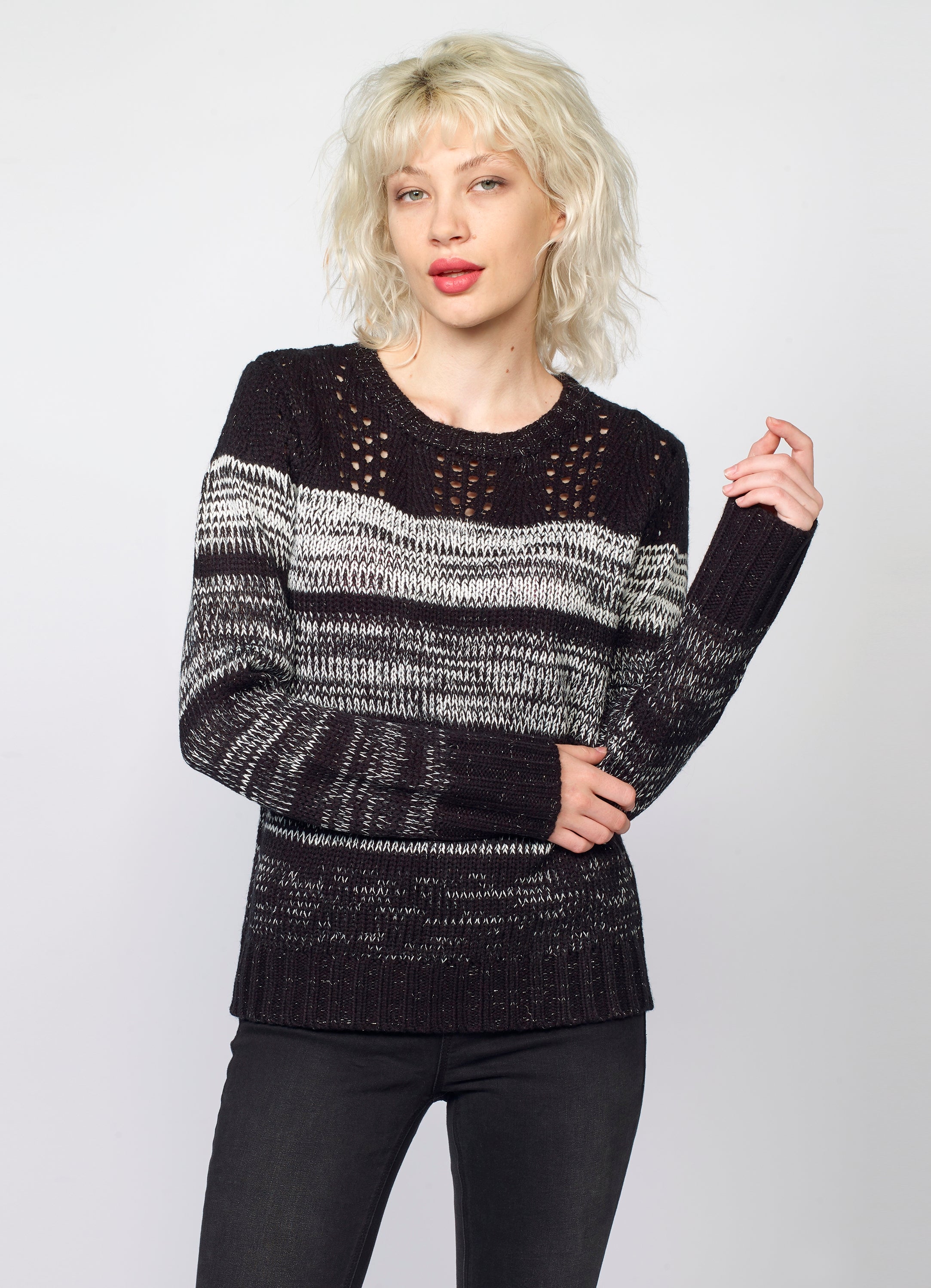 Jersey de Punto a Rayas Mujer con Calados y Lurex – Koroshi 2022TR29
