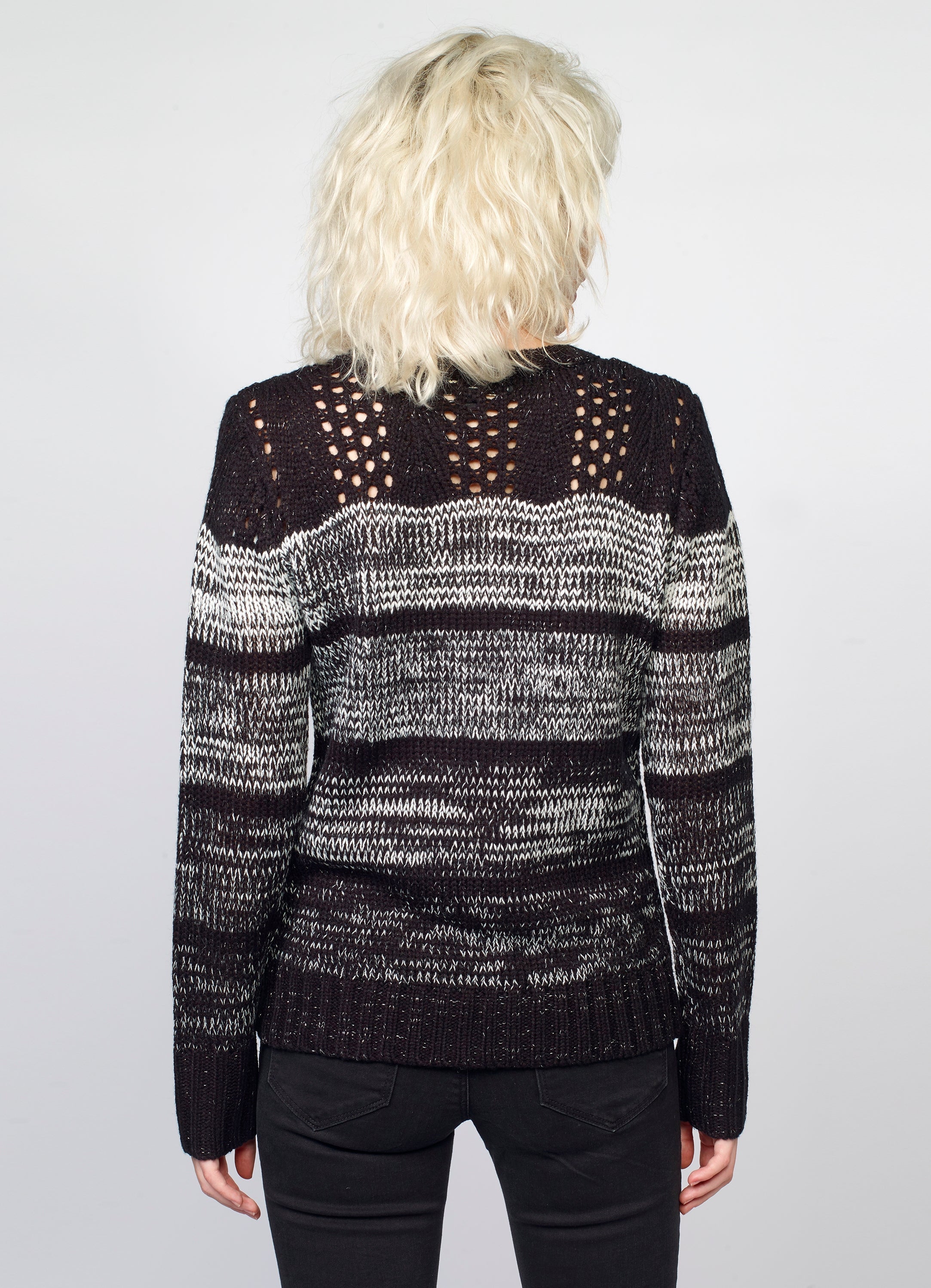 Jersey de Punto a Rayas Mujer con Calados y Lurex – Koroshi 2022TR29