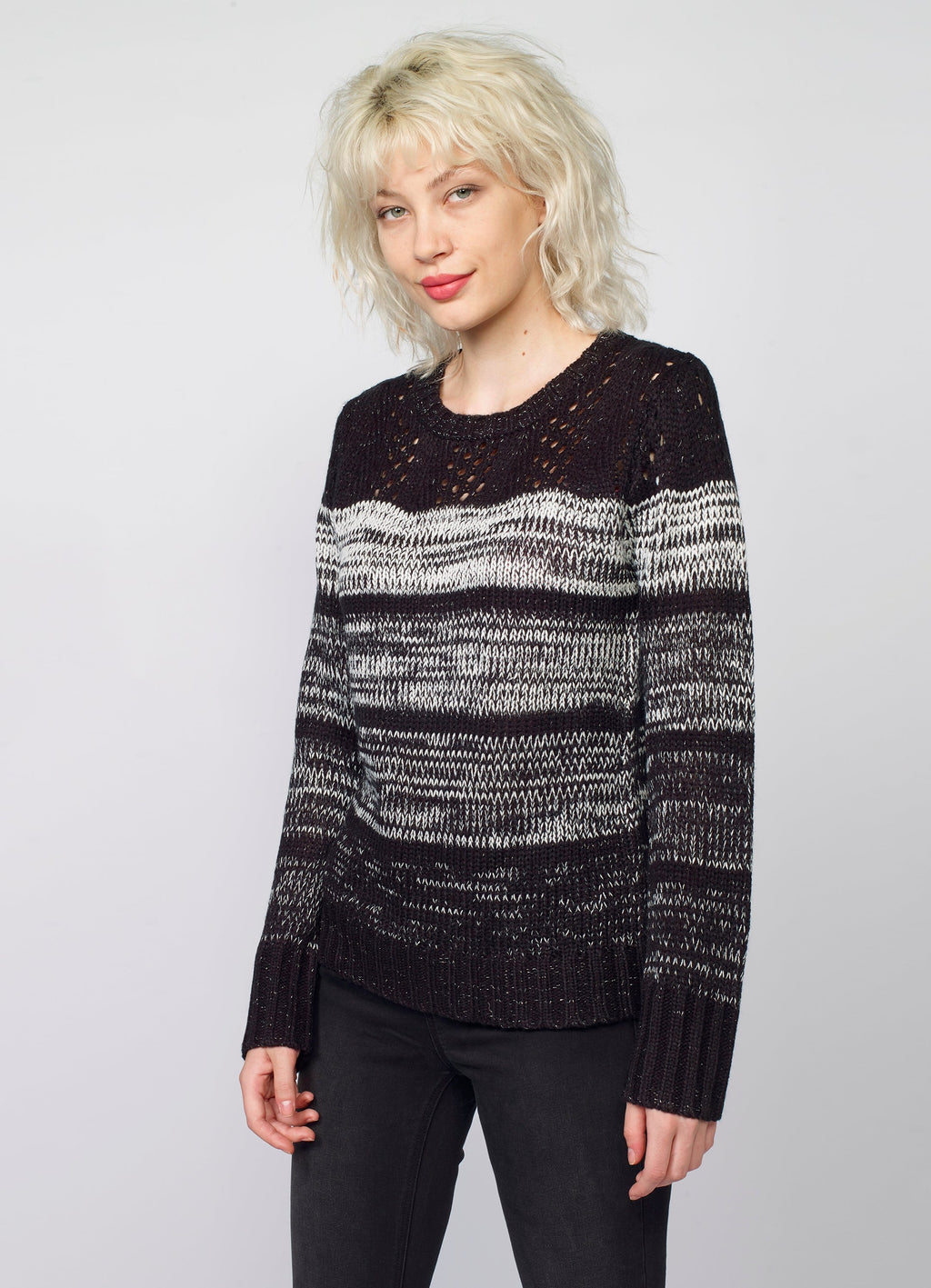 Jersey de Punto a Rayas Mujer con Calados y Lurex – Koroshi 2022TR29