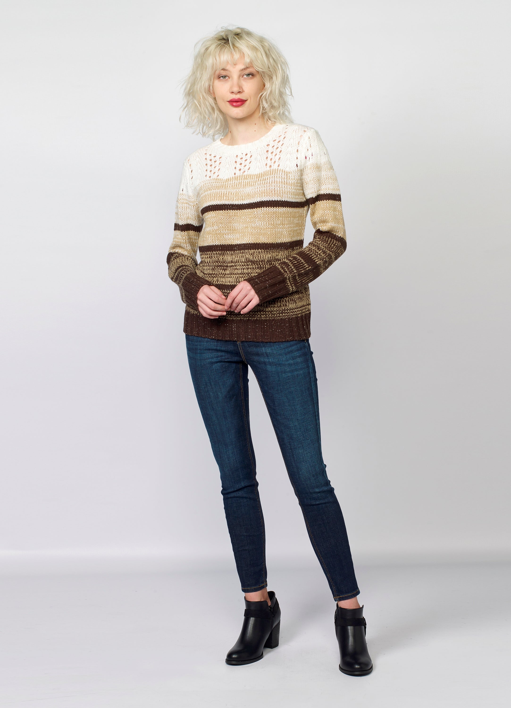Jersey de Punto a Rayas Mujer con Calados y Lurex – Koroshi 2022TR29