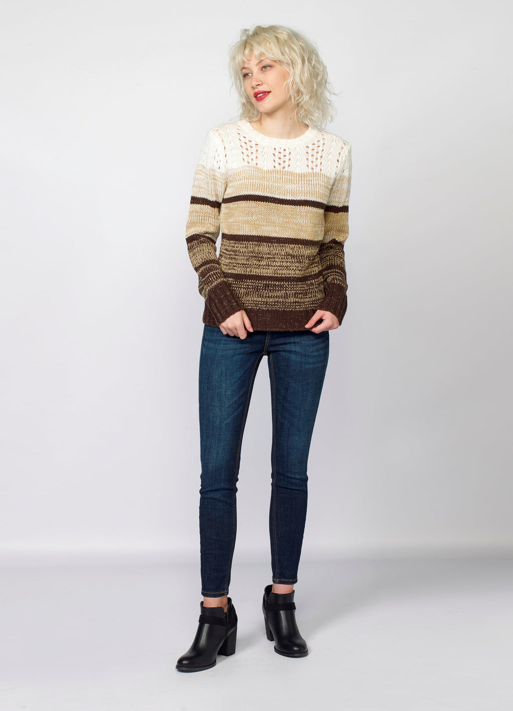 Jersey de Punto a Rayas Mujer con Calados y Lurex – Koroshi 2022TR29