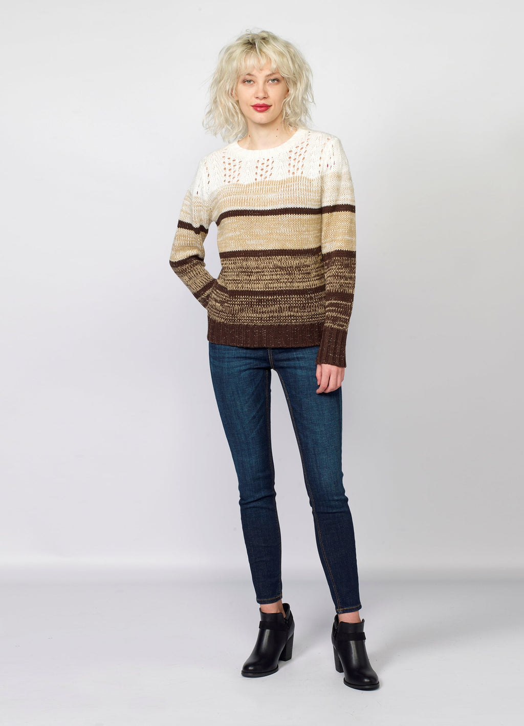 Jersey de Punto a Rayas Mujer con Calados y Lurex – Koroshi 2022TR29