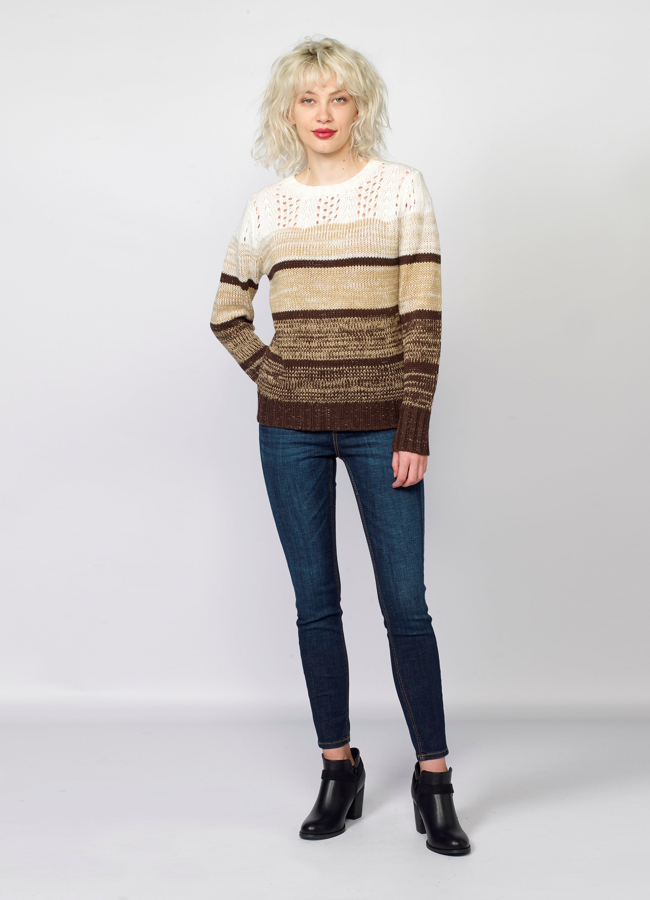 Jersey de Punto a Rayas Mujer con Calados y Lurex – Koroshi 2022TR29