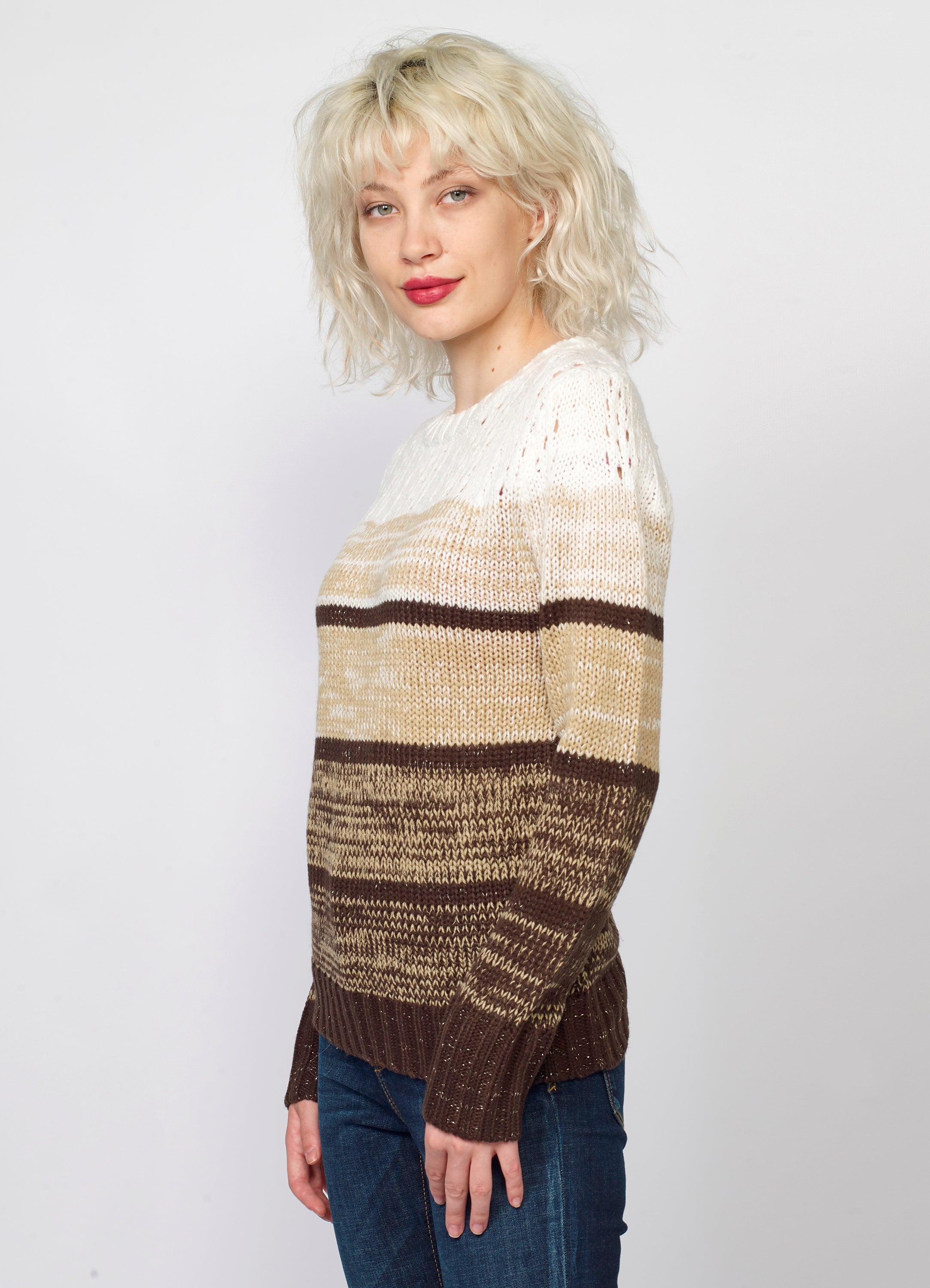 Jersey de Punto a Rayas Mujer con Calados y Lurex – Koroshi 2022TR29