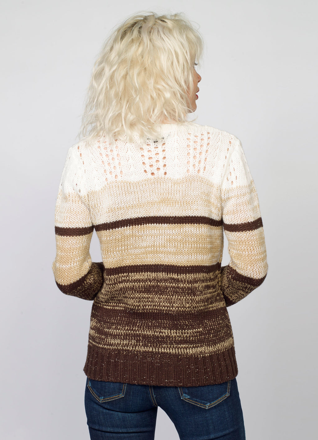 Jersey de Punto a Rayas Mujer con Calados y Lurex – Koroshi 2022TR29