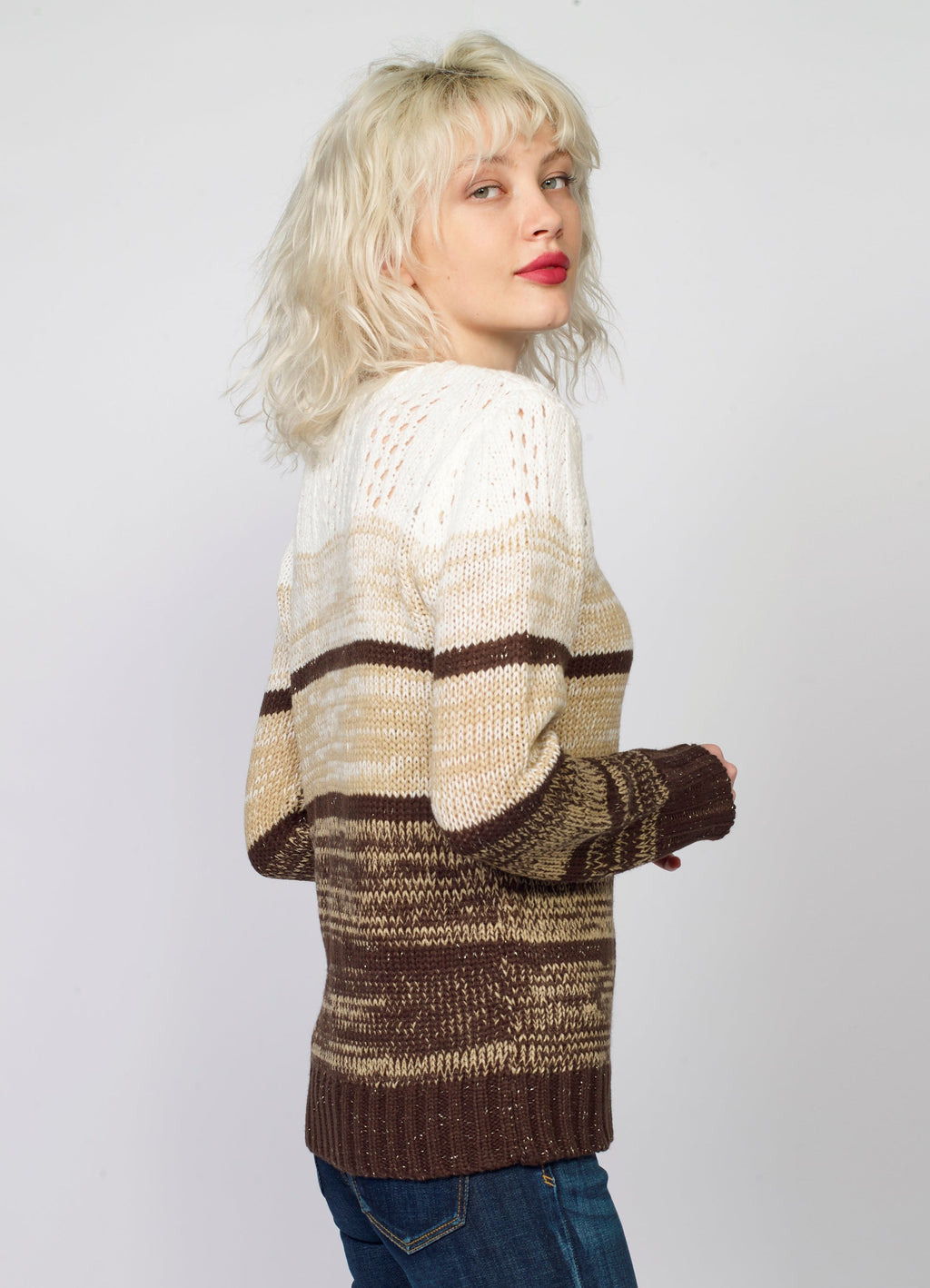 Jersey de Punto a Rayas Mujer con Calados y Lurex – Koroshi 2022TR29