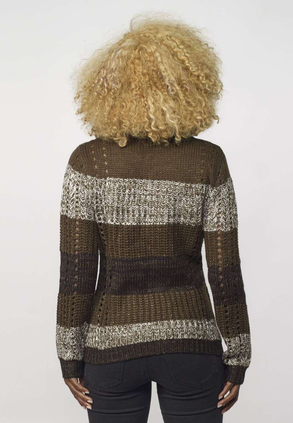 Jersey de Punto a Rayas y Calados Mujer con Lurex – Koroshi 2022TR31