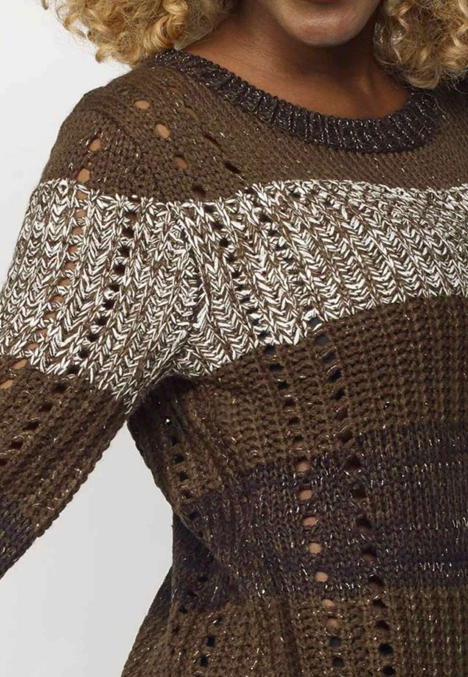 Jersey de Punto a Rayas y Calados Mujer con Lurex – Koroshi 2022TR31