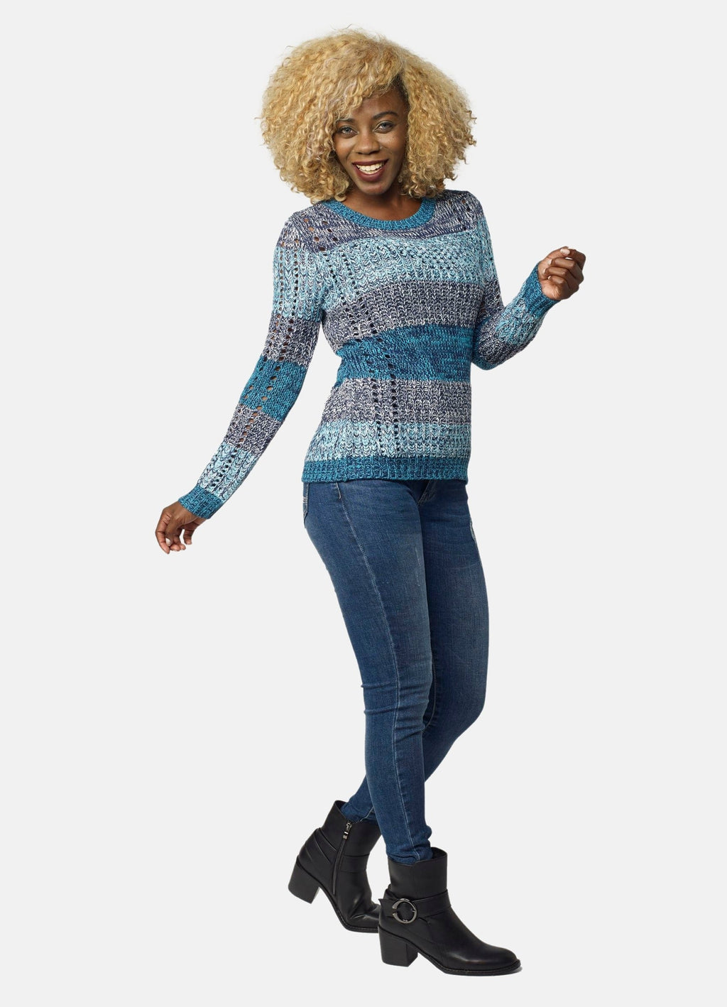 Jersey de Punto a Rayas y Calados Mujer con Lurex – Koroshi 2022TR31