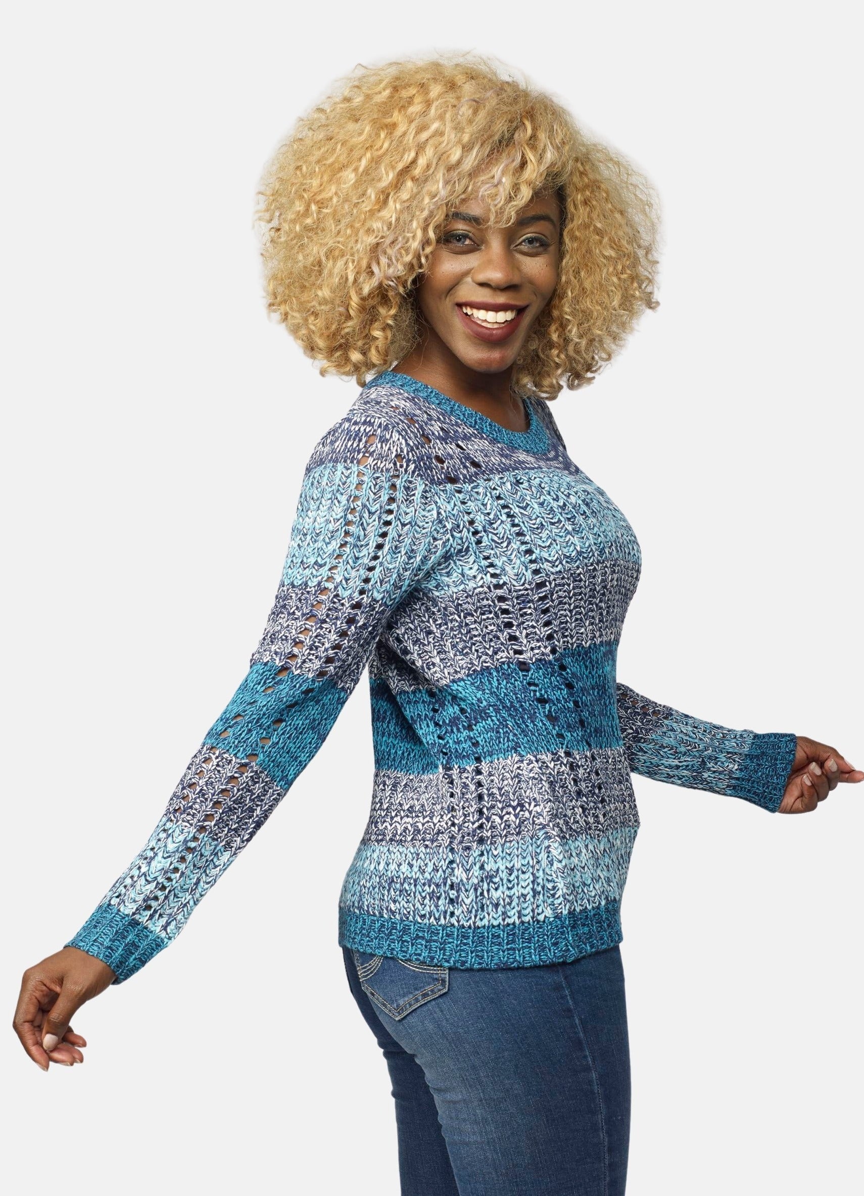 Jersey de Punto a Rayas y Calados Mujer con Lurex – Koroshi 2022TR31