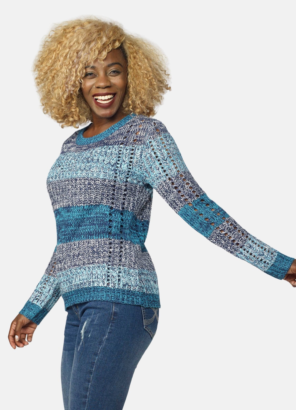 Jersey de Punto a Rayas y Calados Mujer con Lurex – Koroshi 2022TR31