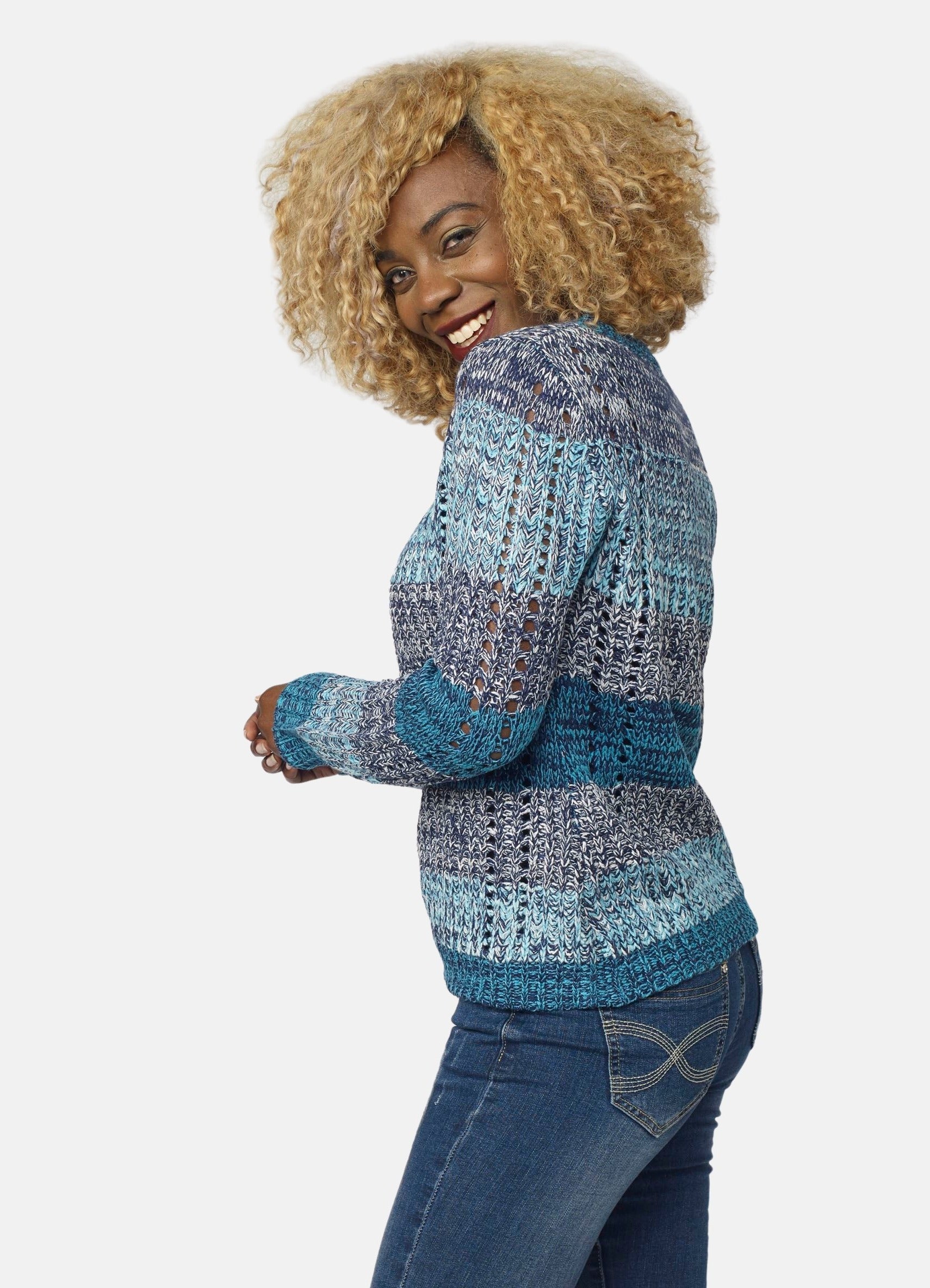 Jersey de Punto a Rayas y Calados Mujer con Lurex – Koroshi 2022TR31