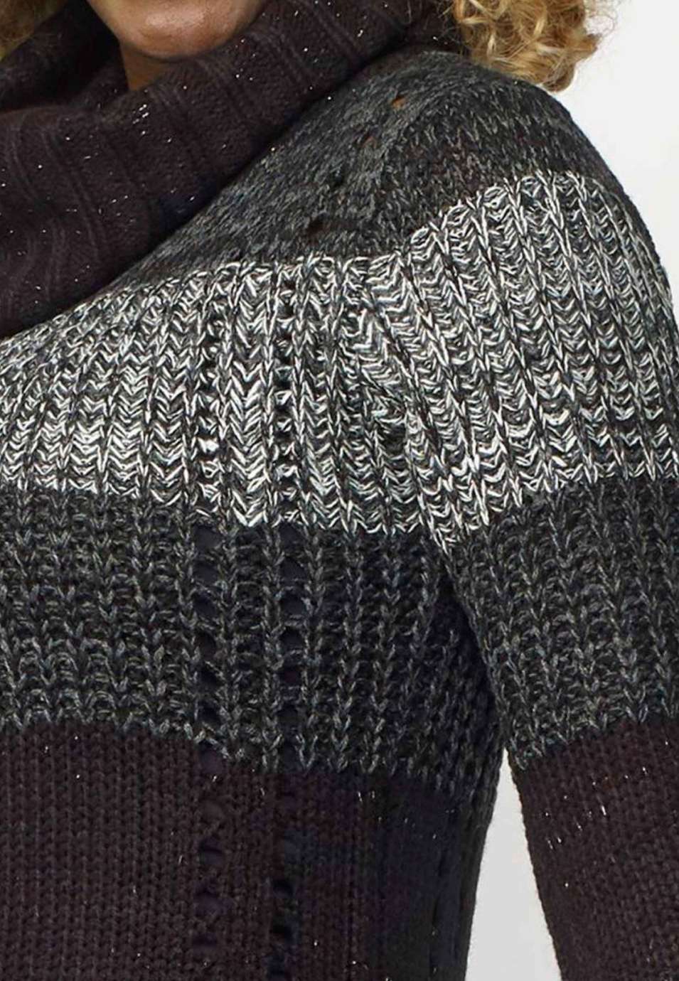 Jersey de Punto a Rayas Mujer Cuello Vuelto con Lurex – Koroshi 2022TR32