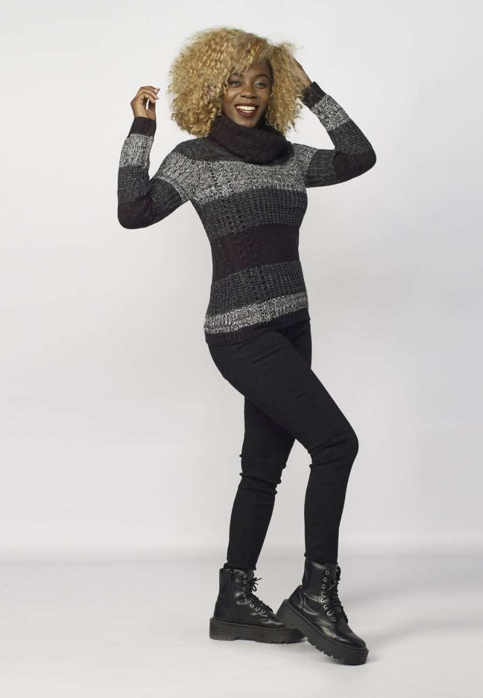 Jersey de Punto a Rayas Mujer Cuello Vuelto con Lurex – Koroshi 2022TR32