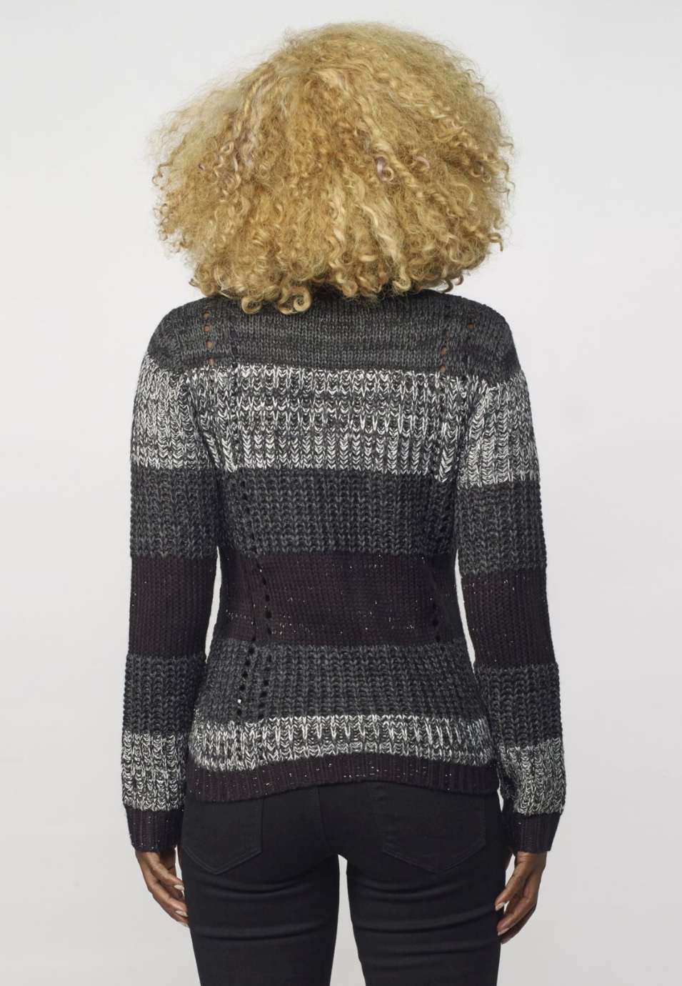 Jersey de Punto a Rayas Mujer Cuello Vuelto con Lurex – Koroshi 2022TR32