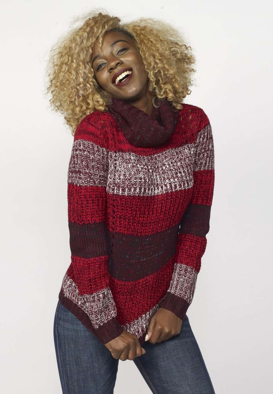 Jersey de Punto a Rayas Mujer Cuello Vuelto con Lurex – Koroshi 2022TR32
