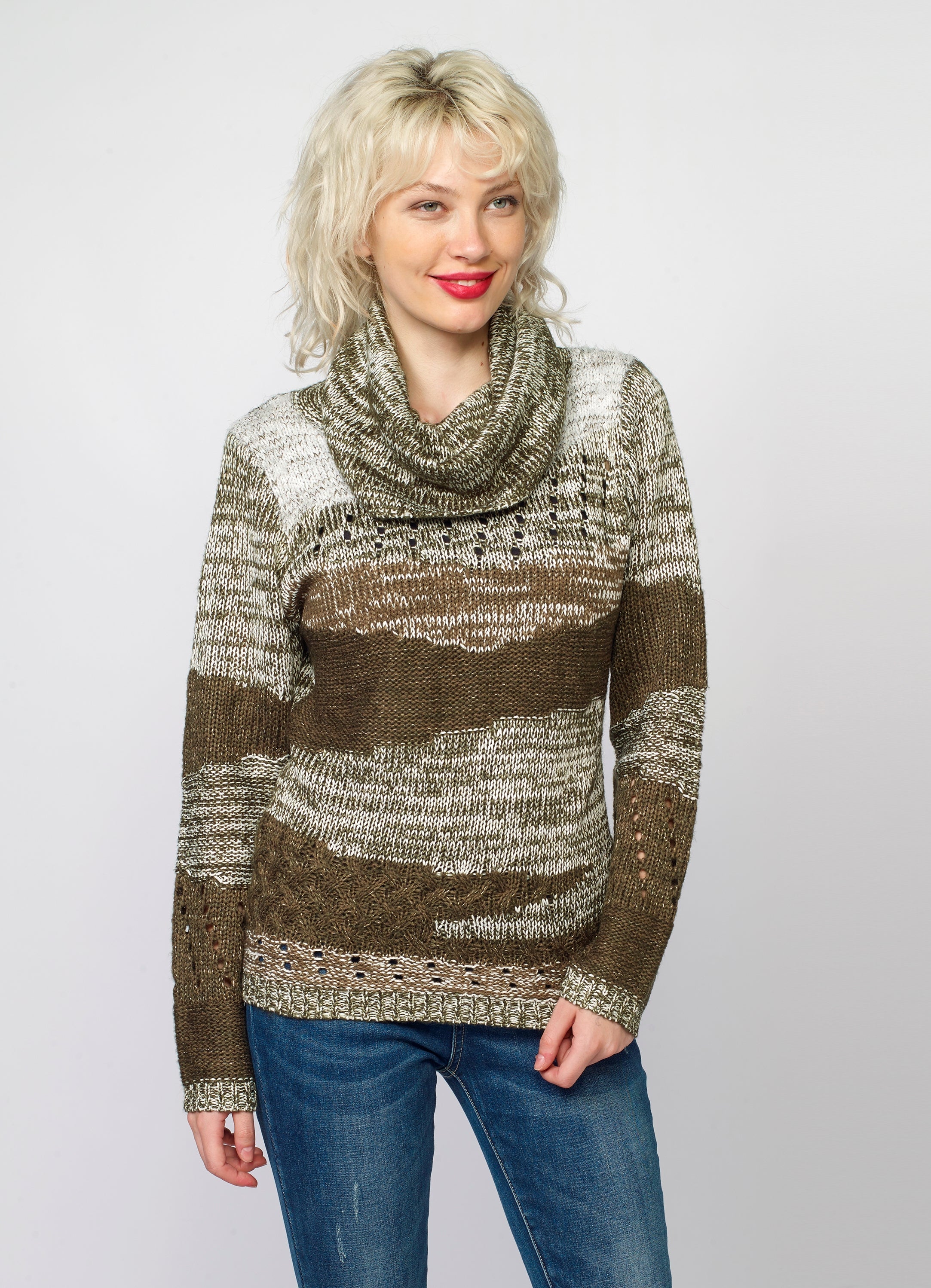 Jersey de Punto Mujer Cuello Vuelto Jaspeado – Koroshi 2022TR33