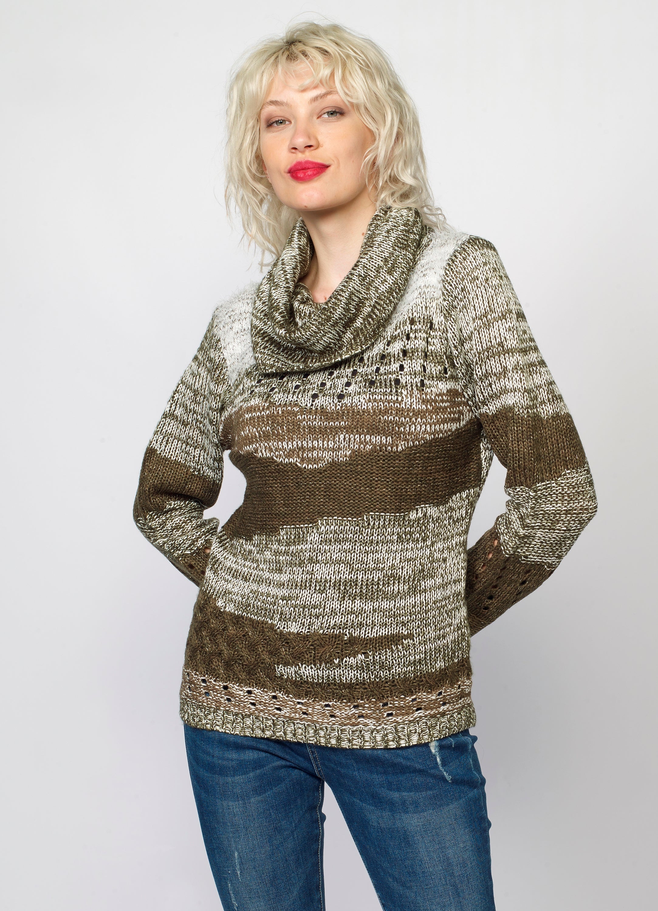 Jersey de Punto Mujer Cuello Vuelto Jaspeado – Koroshi 2022TR33