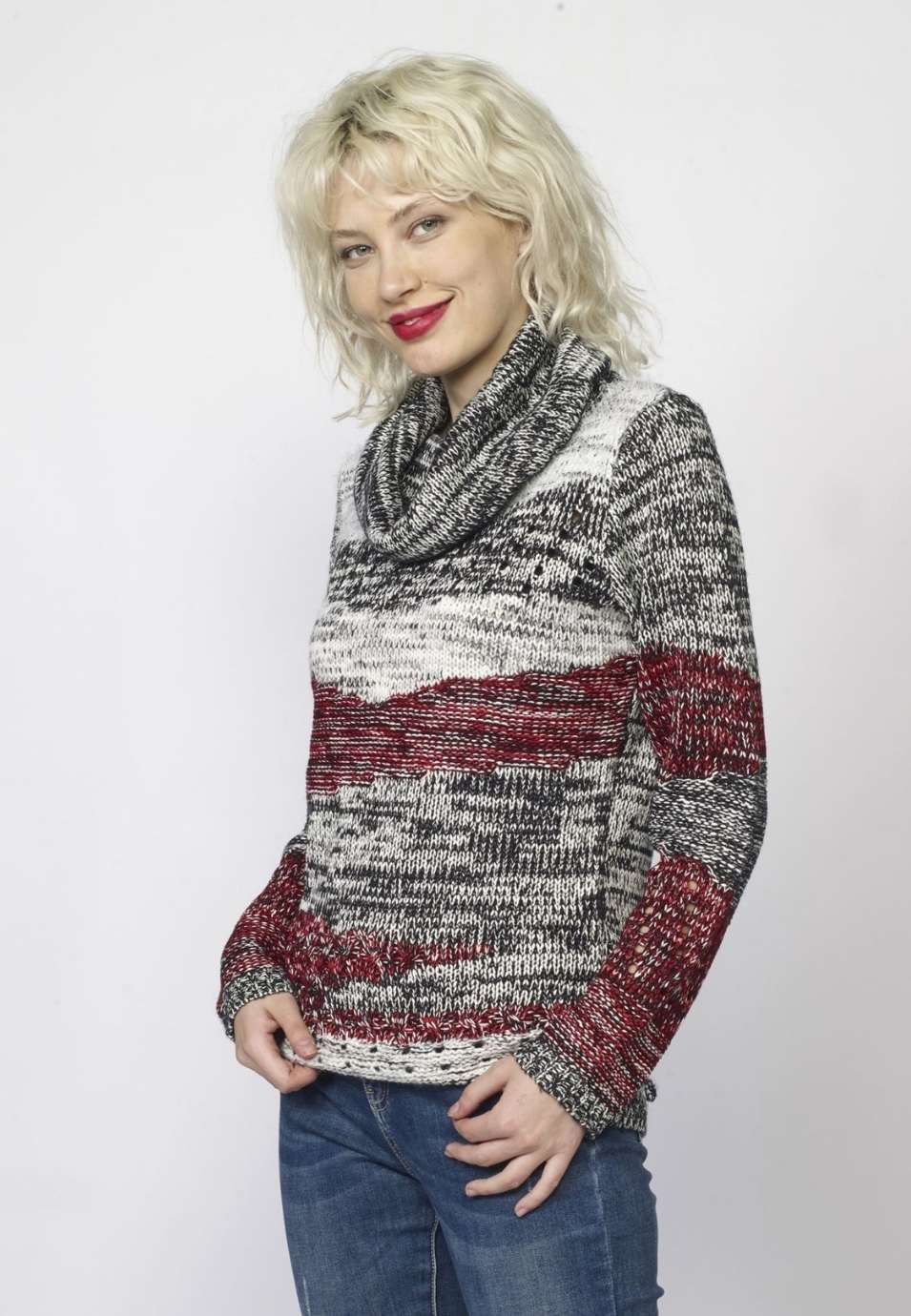Jersey de Punto Mujer Cuello Vuelto Jaspeado – Koroshi 2022TR33