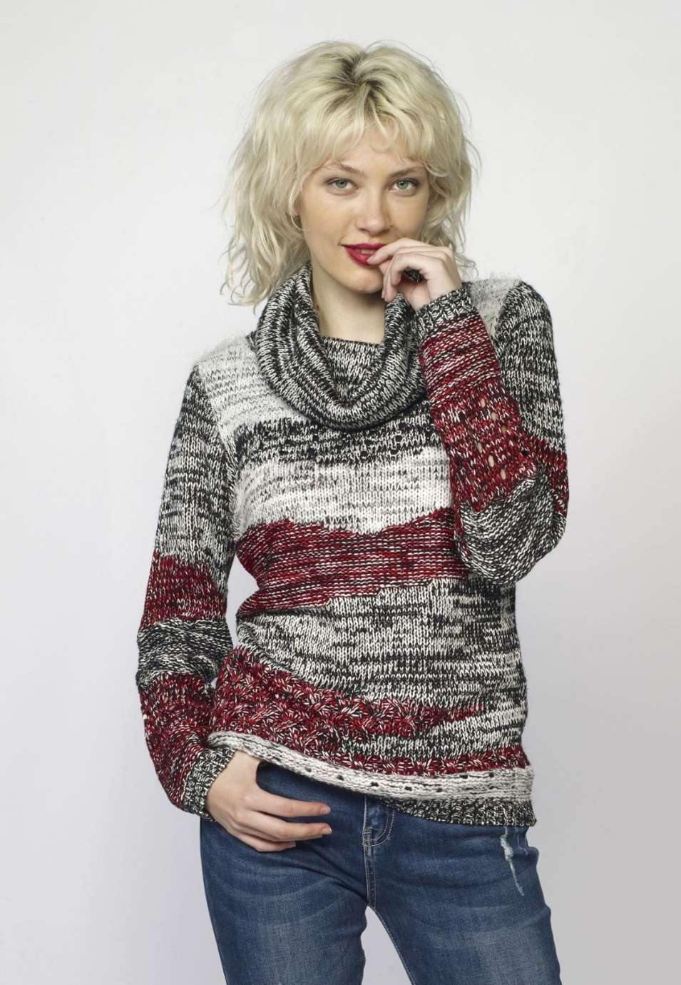 Jersey de Punto Mujer Cuello Vuelto Jaspeado – Koroshi 2022TR33