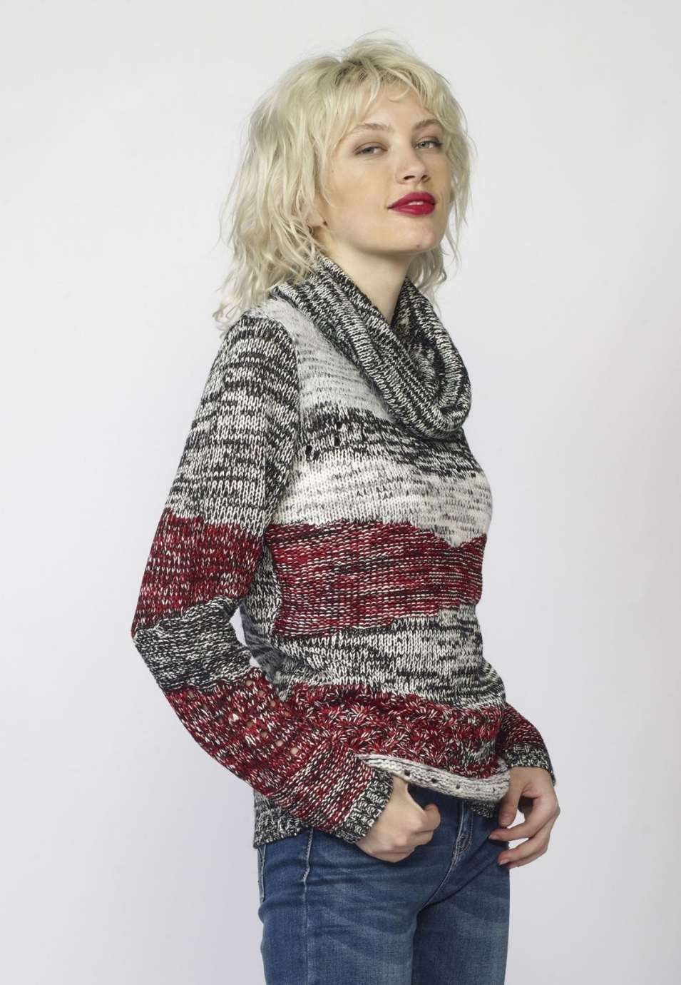 Jersey de Punto Mujer Cuello Vuelto Jaspeado – Koroshi 2022TR33