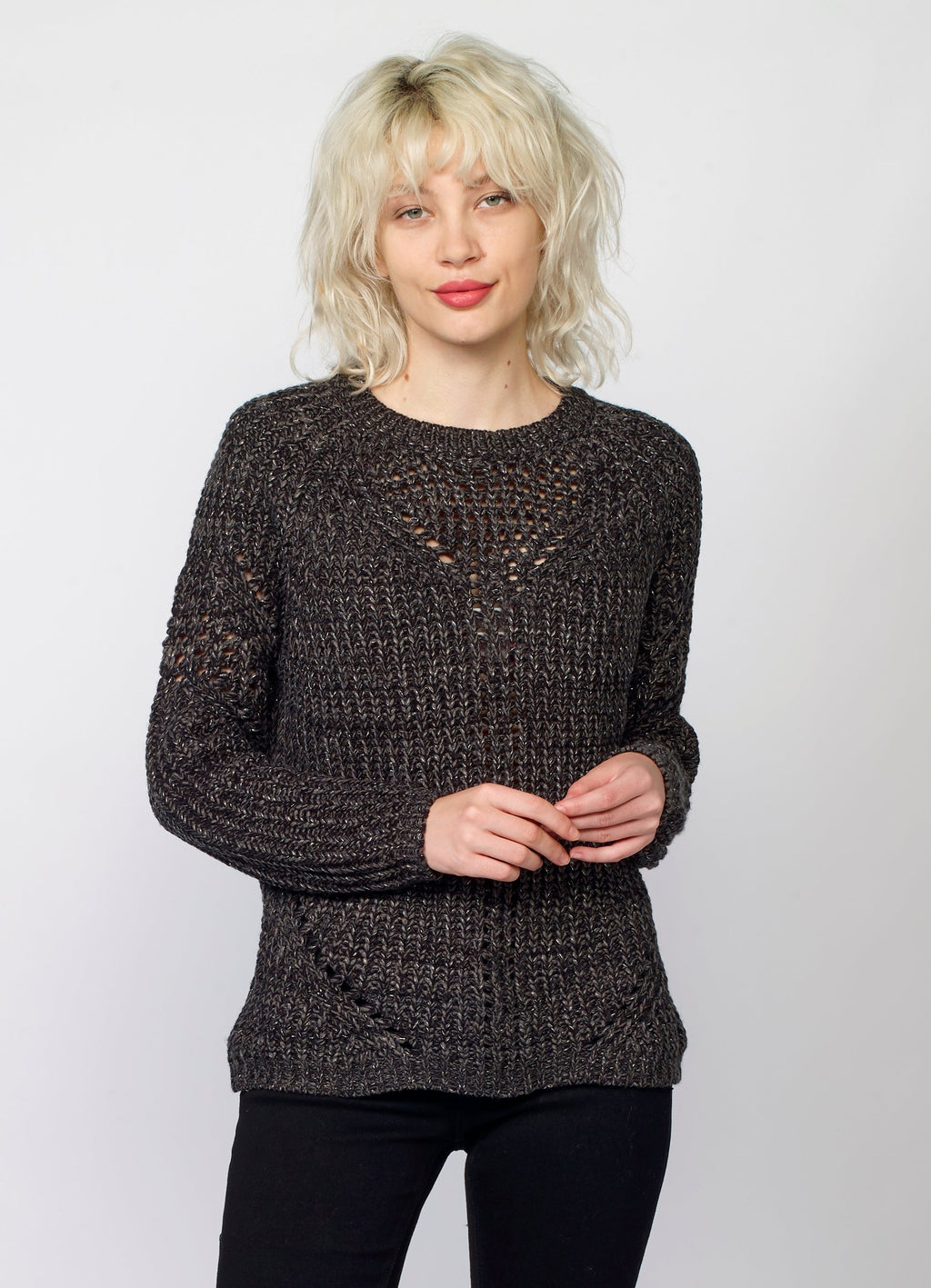 Jersey de Punto Canalé Mujer con Lurex y Calados – Koroshi 2022TR35