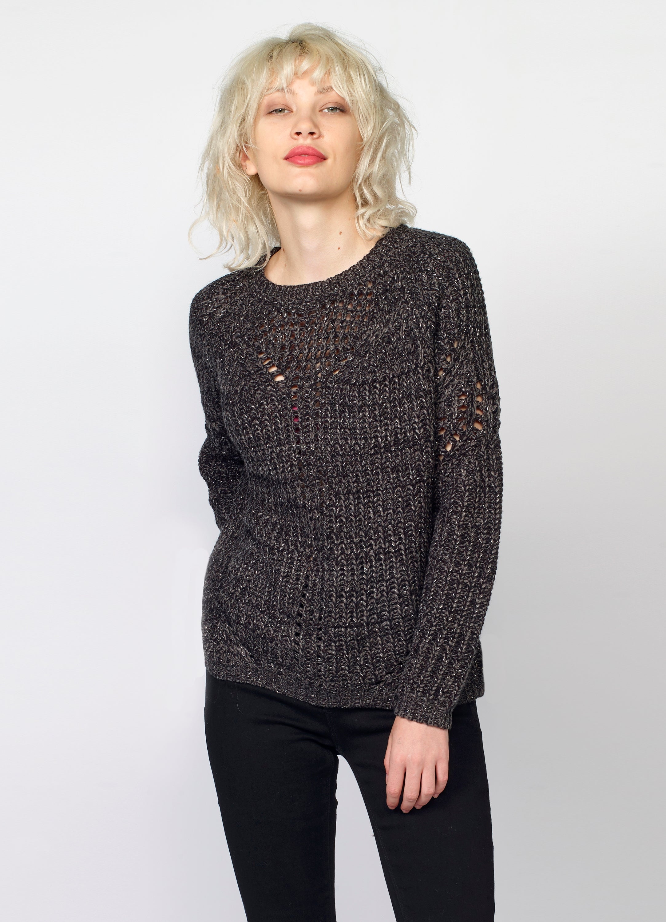 Jersey de Punto Canalé Mujer con Lurex y Calados – Koroshi 2022TR35
