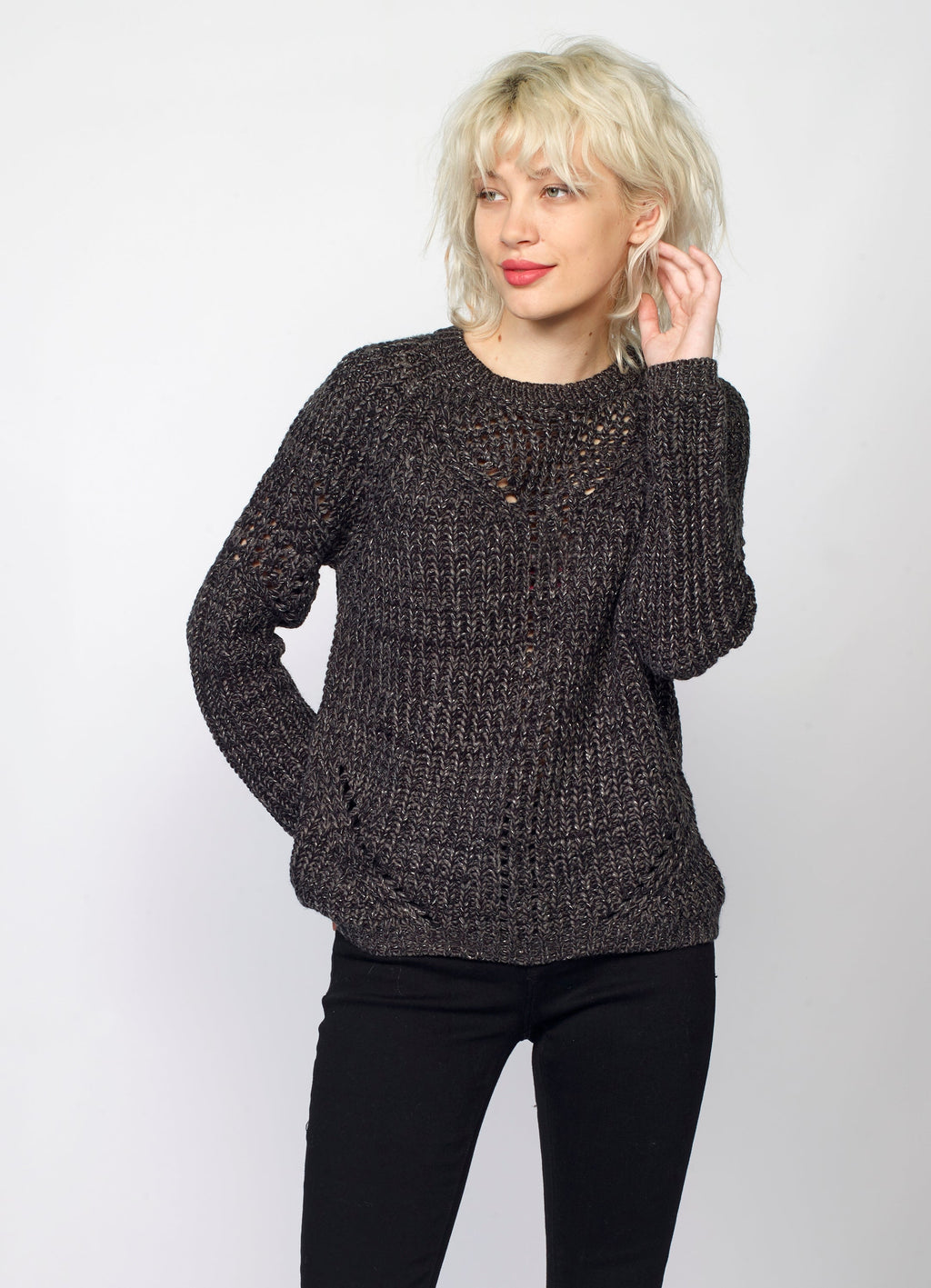 Jersey de Punto Canalé Mujer con Lurex y Calados – Koroshi 2022TR35