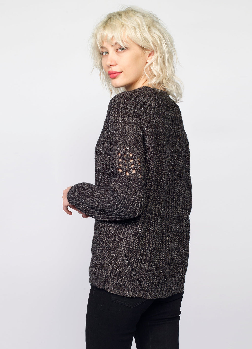 Jersey de Punto Canalé Mujer con Lurex y Calados – Koroshi 2022TR35