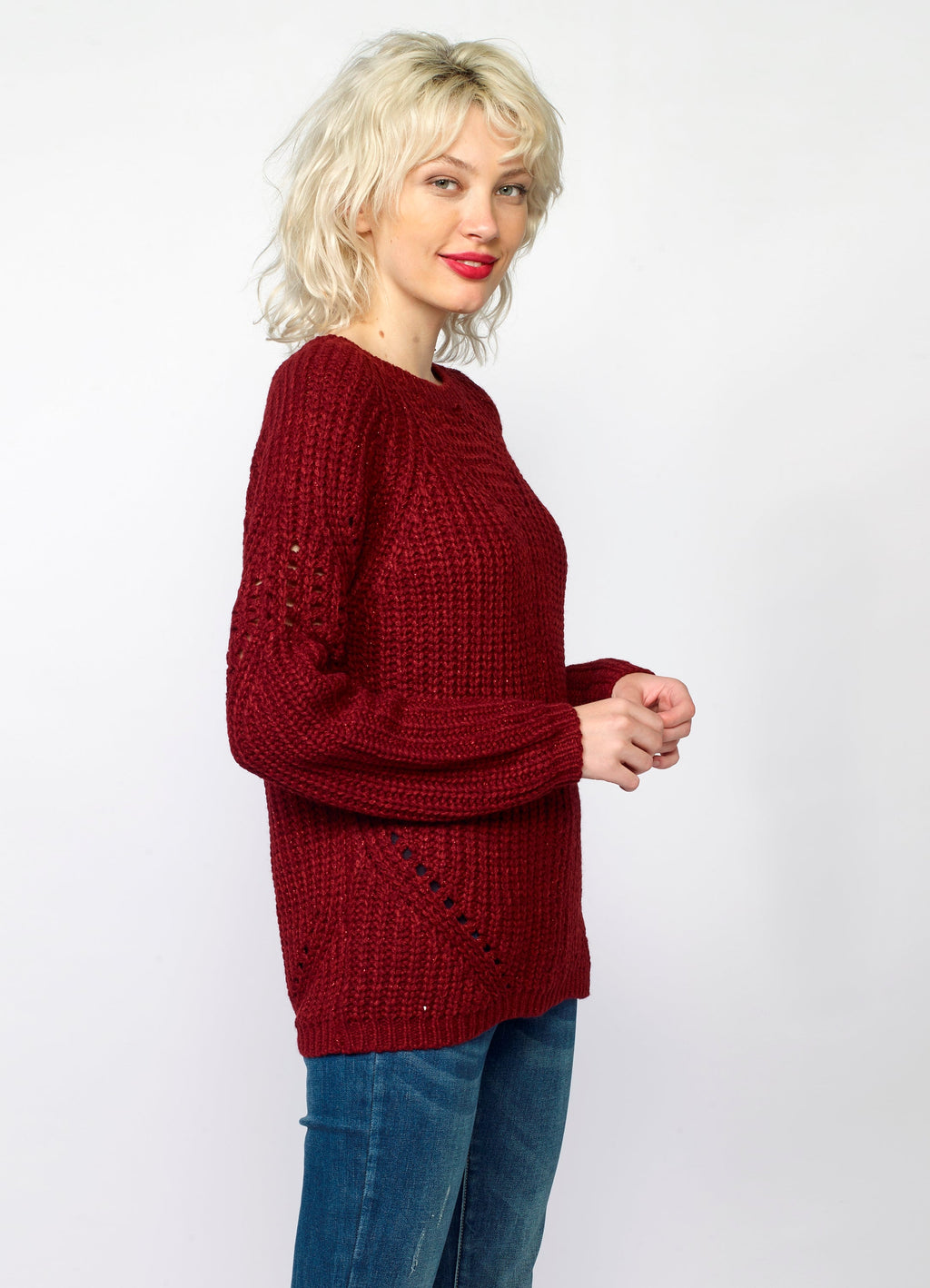 Jersey de Punto Canalé Mujer con Lurex y Calados – Koroshi 2022TR35