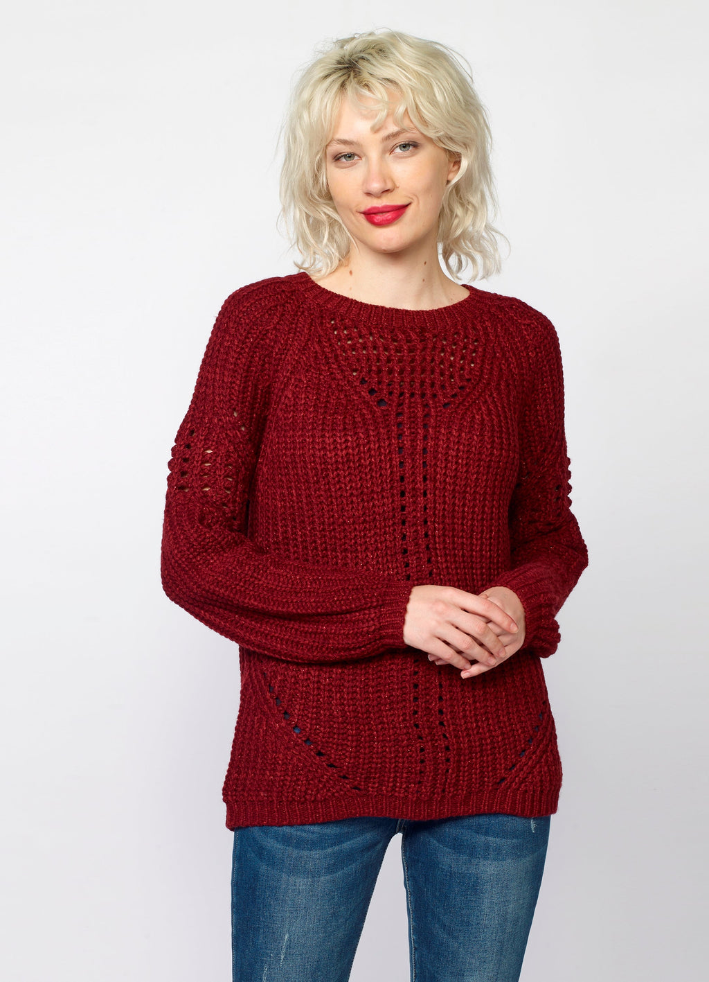 Jersey de Punto Canalé Mujer con Lurex y Calados – Koroshi 2022TR35