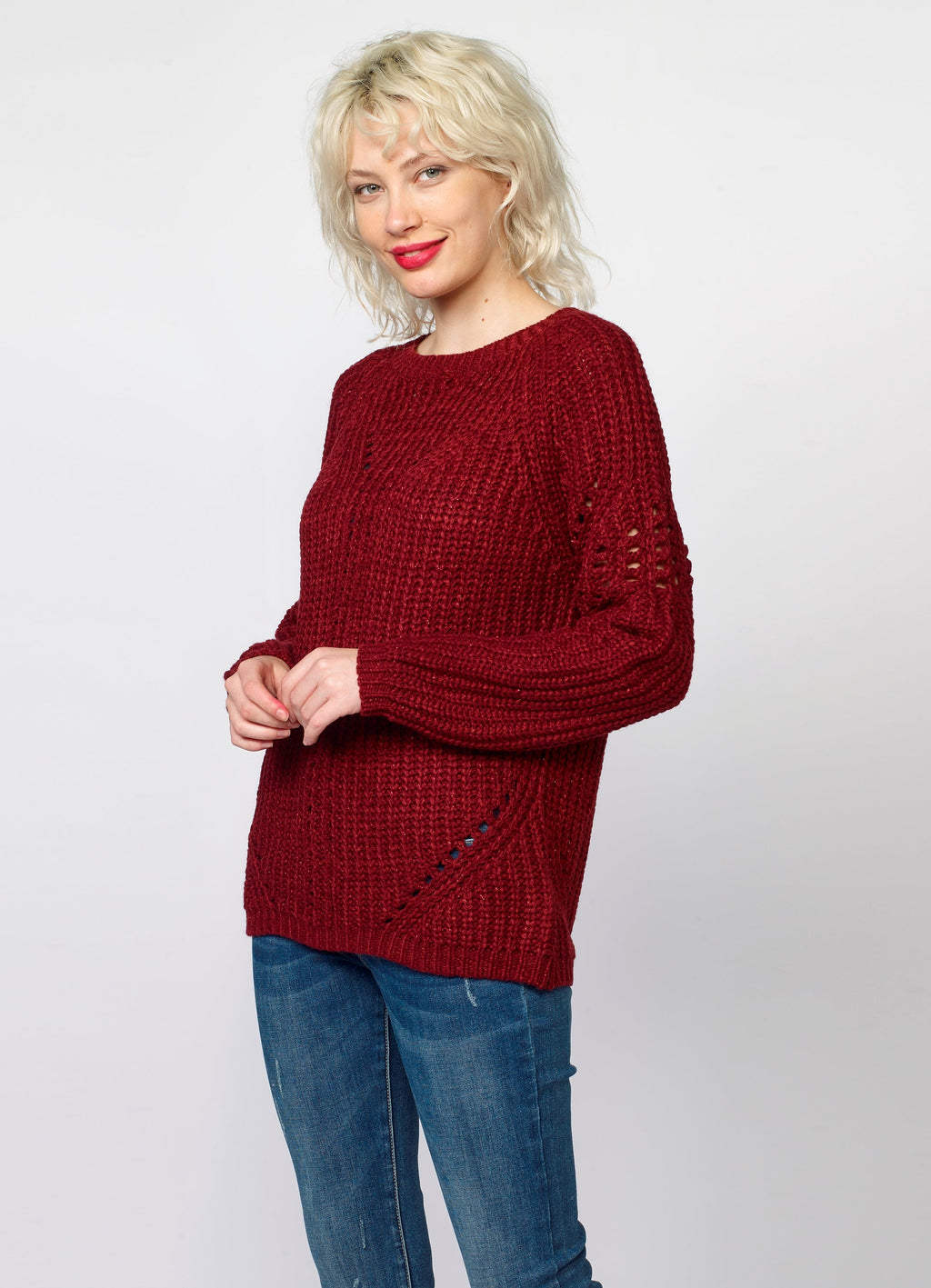 Jersey de Punto Canalé Mujer con Lurex y Calados – Koroshi 2022TR35