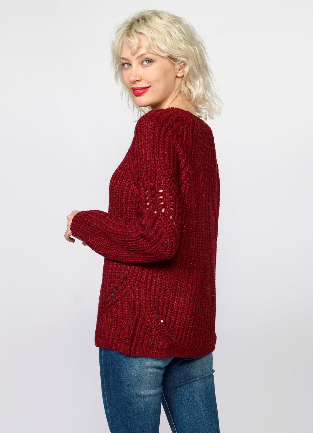 Jersey de Punto Canalé Mujer con Lurex y Calados – Koroshi 2022TR35