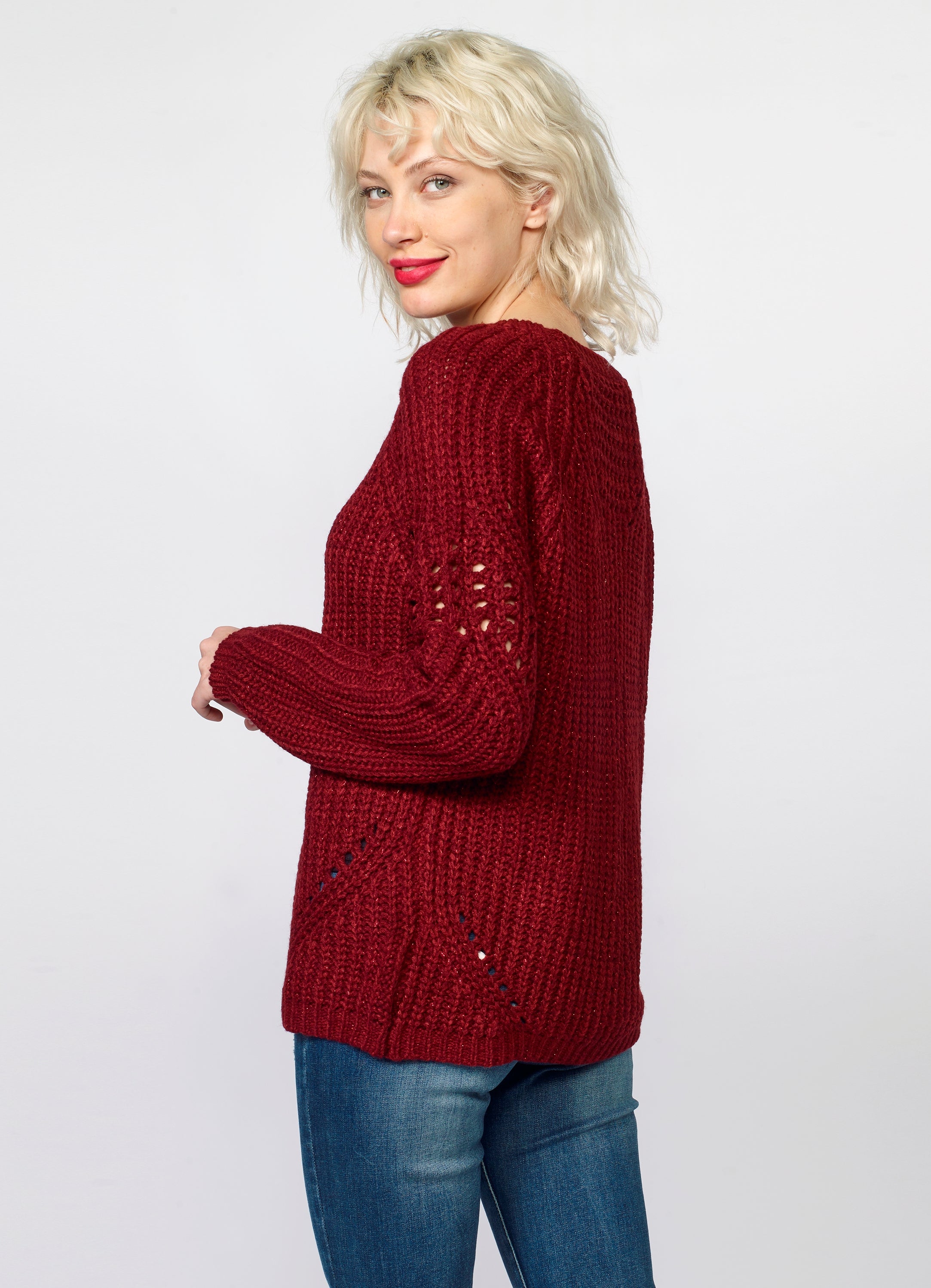 Jersey de Punto Canalé Mujer con Lurex y Calados – Koroshi 2022TR35