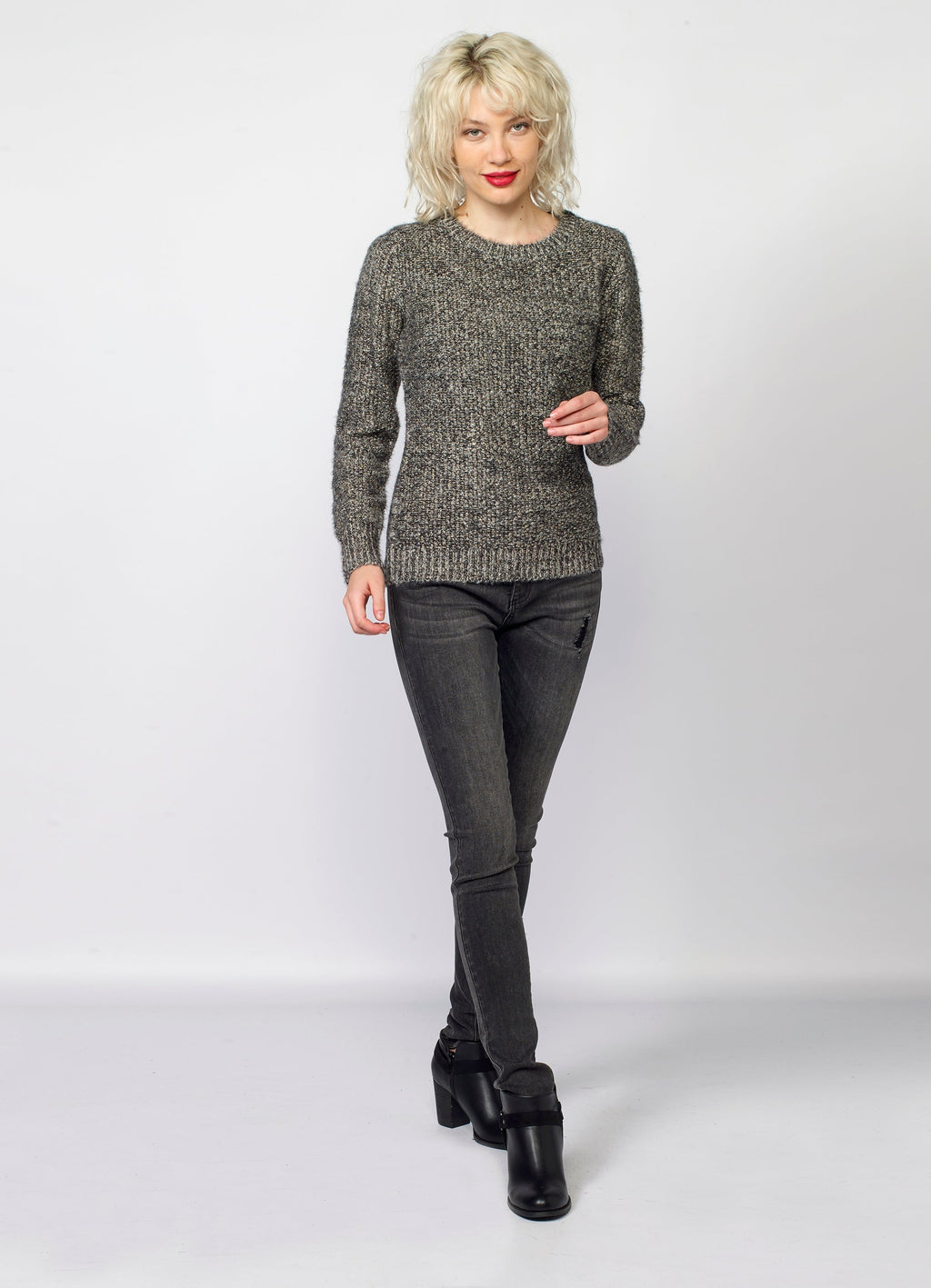 Jersey de Punto Fantasía Mujer con Lurex Dorado – Koroshi Gris