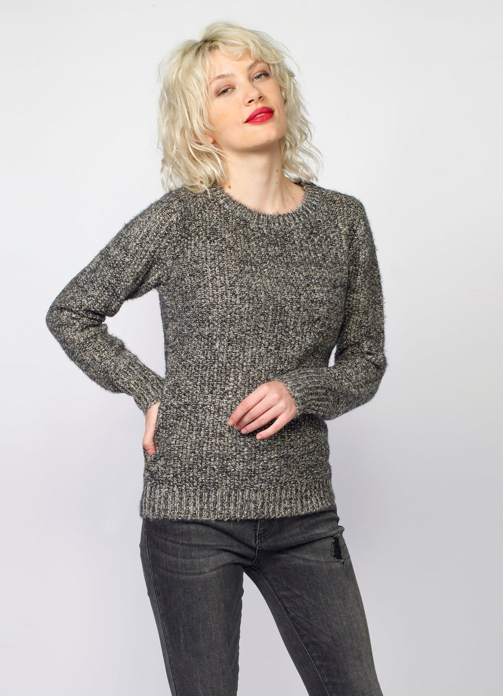 Jersey de Punto Fantasía Mujer con Lurex Dorado – Koroshi Gris