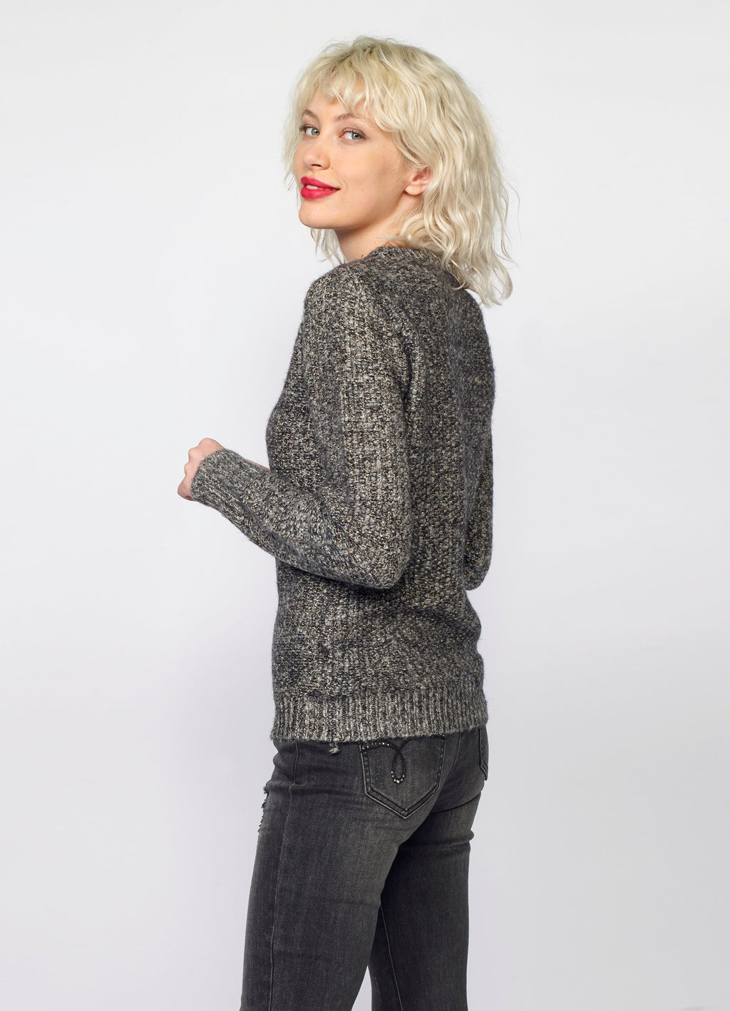 Jersey de Punto Fantasía Mujer con Lurex Dorado – Koroshi Gris