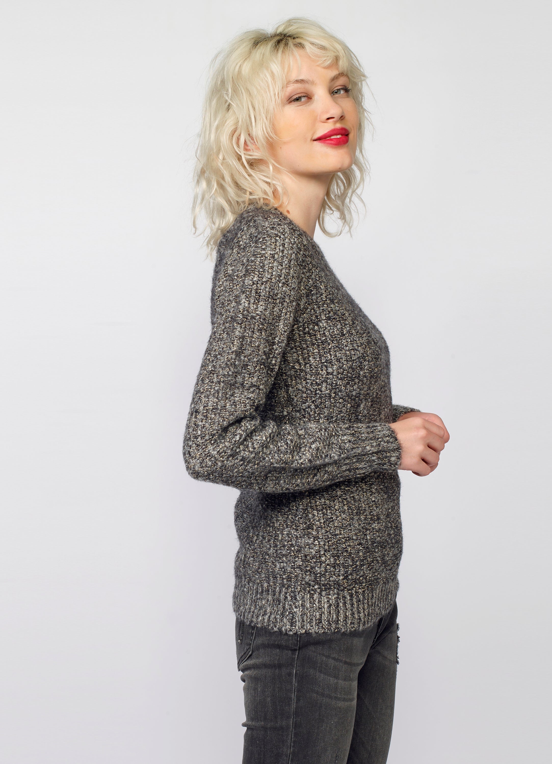 Jersey de Punto Fantasía Mujer con Lurex Dorado – Koroshi Gris