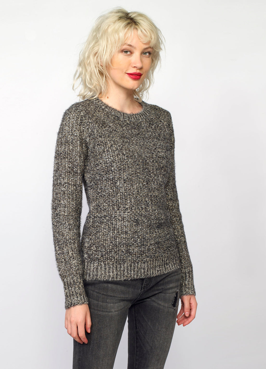 Jersey de Punto Fantasía Mujer con Lurex Dorado – Koroshi Gris