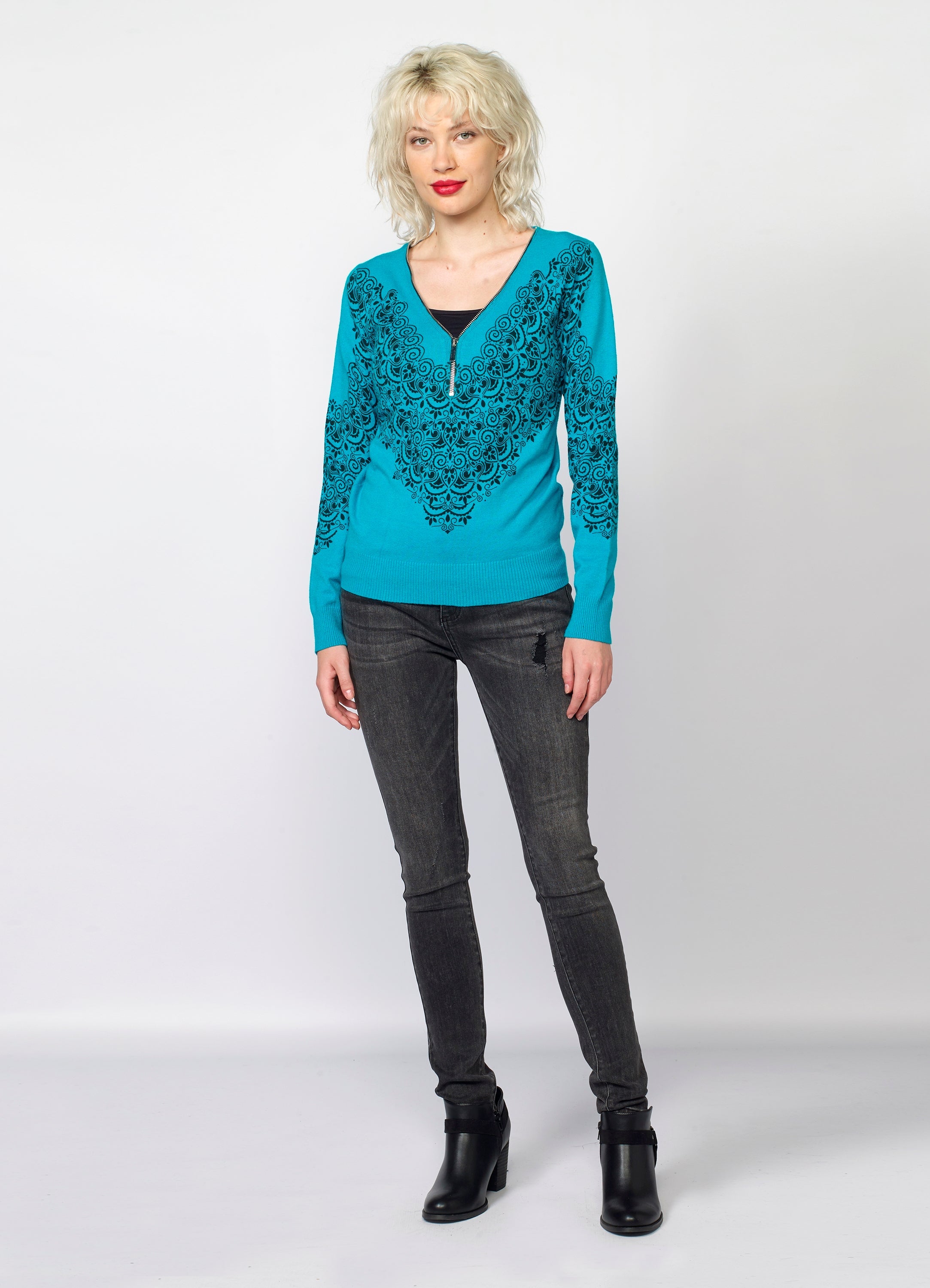 Jersey de Punto Mujer Estampado Cachemir – Koroshi Azul Agua