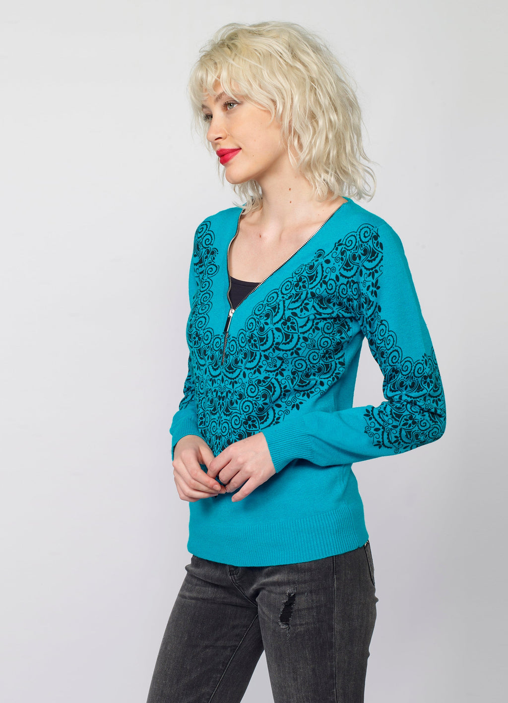 Jersey de Punto Mujer Estampado Cachemir – Koroshi Azul Agua