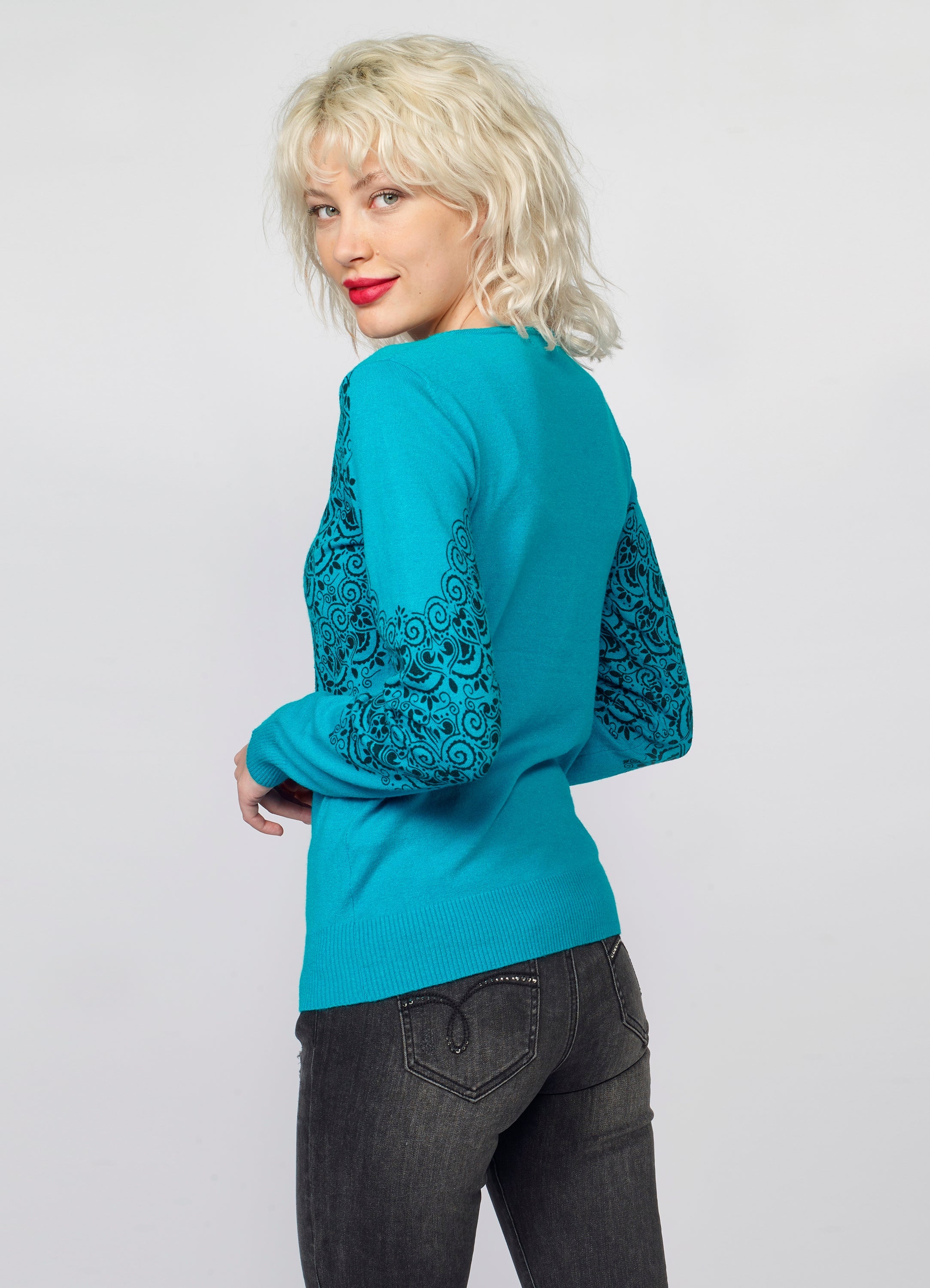 Jersey de Punto Mujer Estampado Cachemir – Koroshi Azul Agua